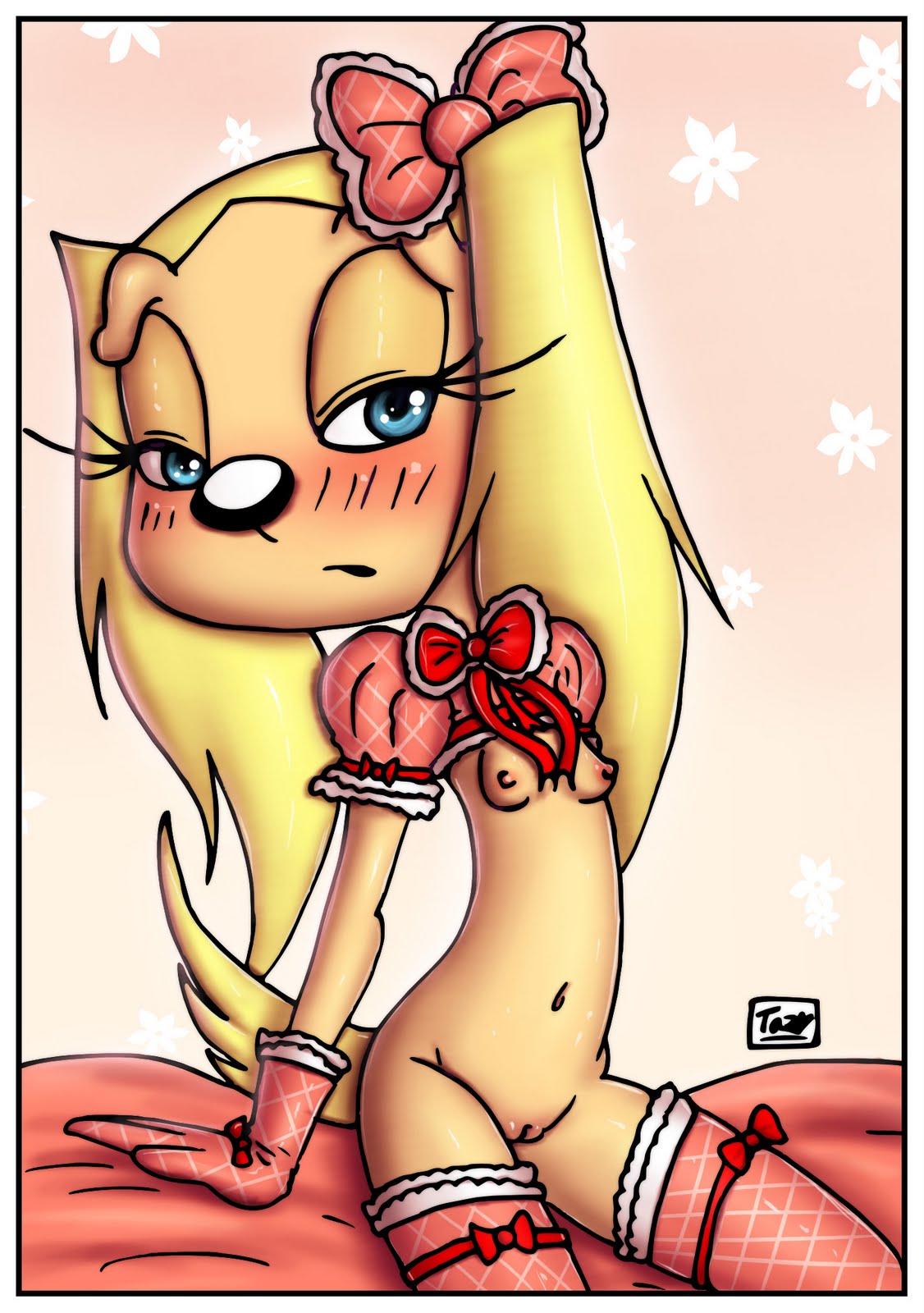 anthro blush bow brandy_&_mr_whiskers brandy_harrington breasts canine disney disney_channel dog female female_only fur furry furry_breasts gloves hair hairbow innocenttazlet looking_at_viewer mammal nipples pussy sitting solo tagme toon_disney