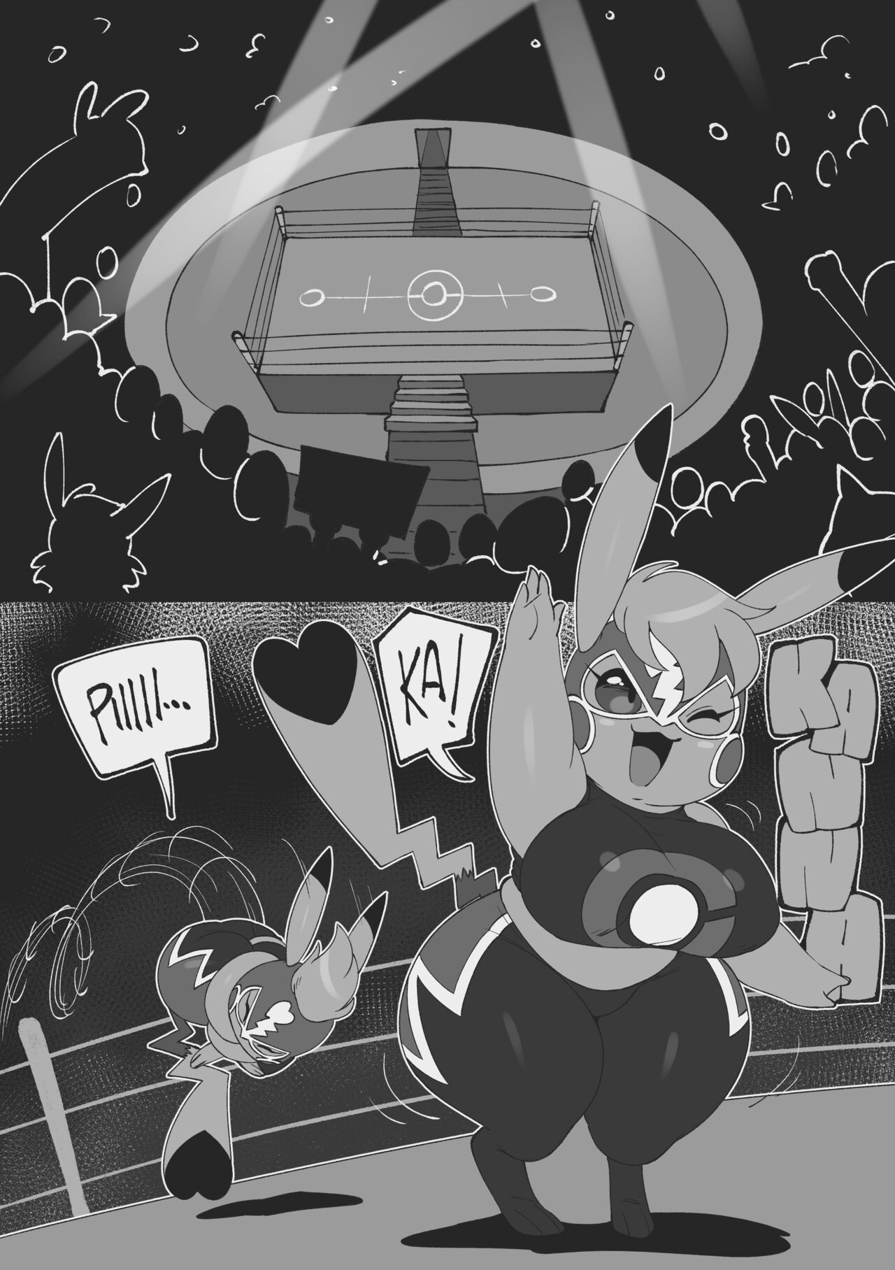 1boy, 1girls, big breasts, breasts, comic, comic page, cosplay pikachu, female, joaoppereiraus, kanna (joaoppereiraus), male, monochrome, nintendo, nintendo switch, pichu, pikachu, pikachu libre, pokémon (species), pokemon, pokemon (species), super smash bros., super smash bros. ultimate