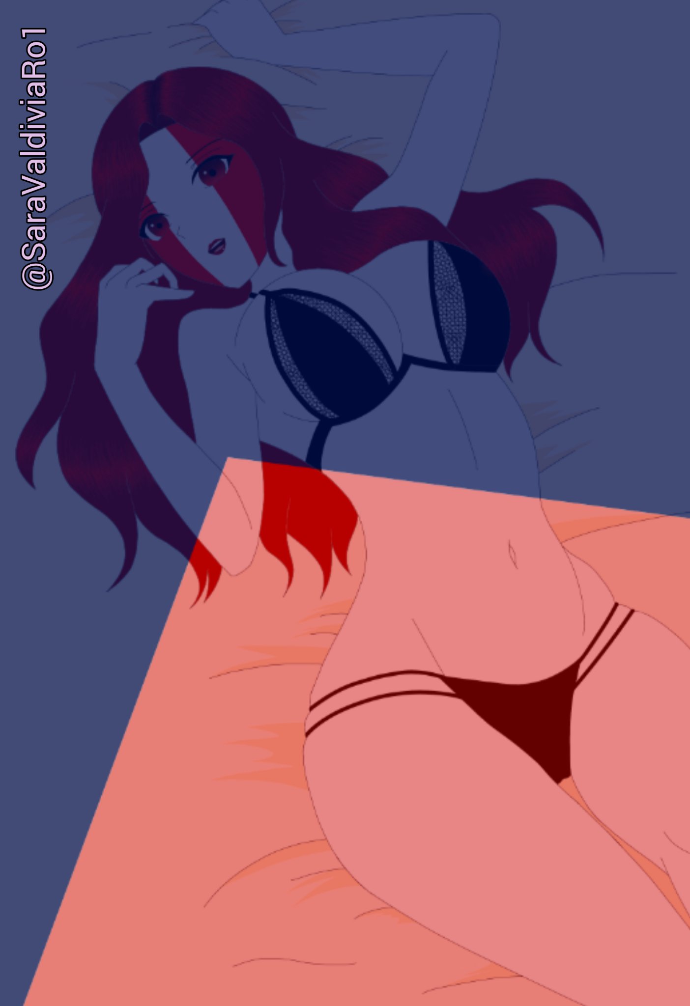 1girls big_breasts black_lingerie countryhumans countryhumans_girl humanoid lingerie long_hair lowres peru_(countryhumans) red_hair saravaldiviaro1 underwear