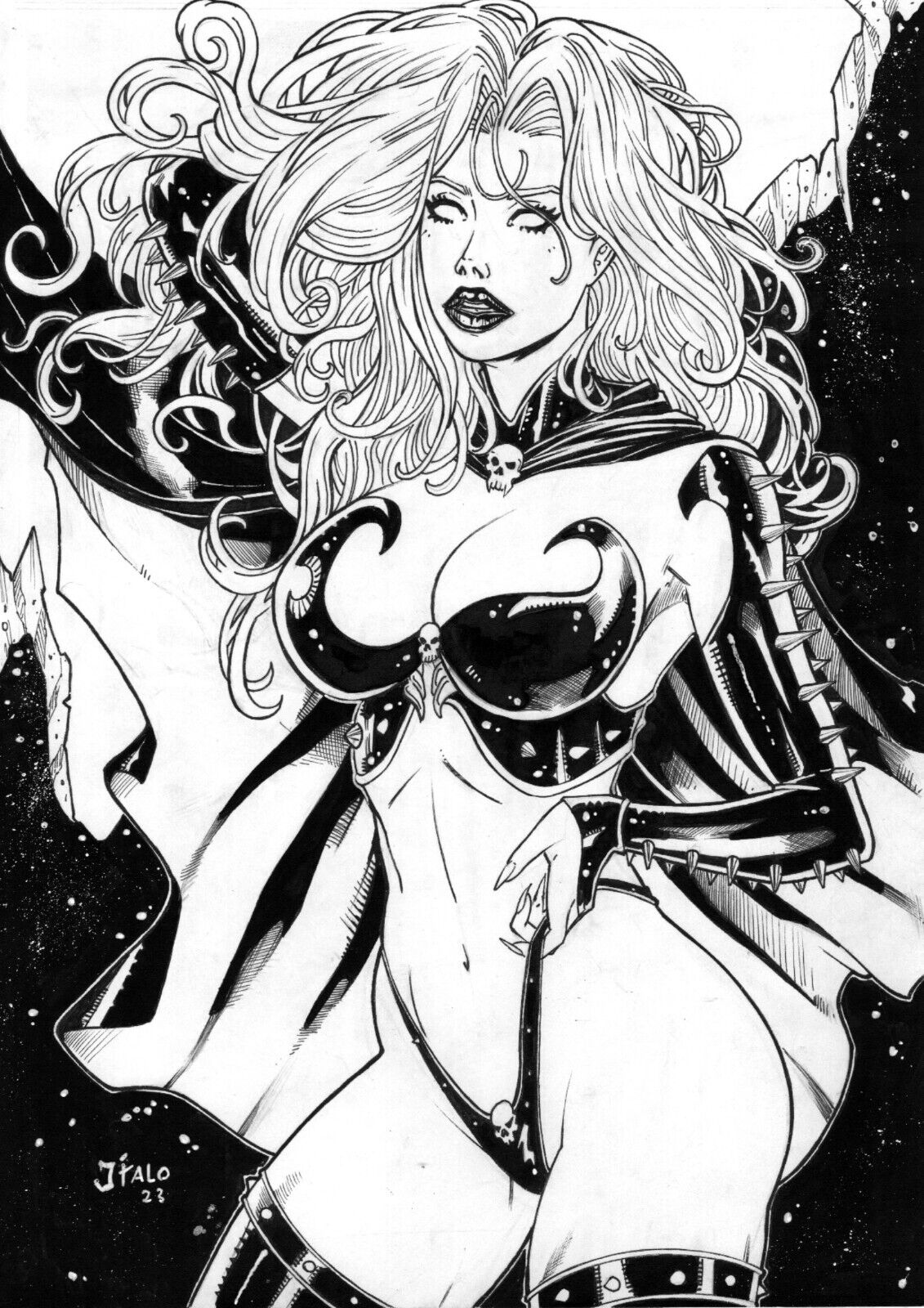 1girls artist_request bimbo bimbo_lips black_and_white chaos_comics coffin_comics curvaceous curvy curvy_body curvy_female curvy_figure death_(personification) ed_benes_studio grim_reaper hi_res high_resolution lady_death long_hair queen_of_the_dead seductive_look