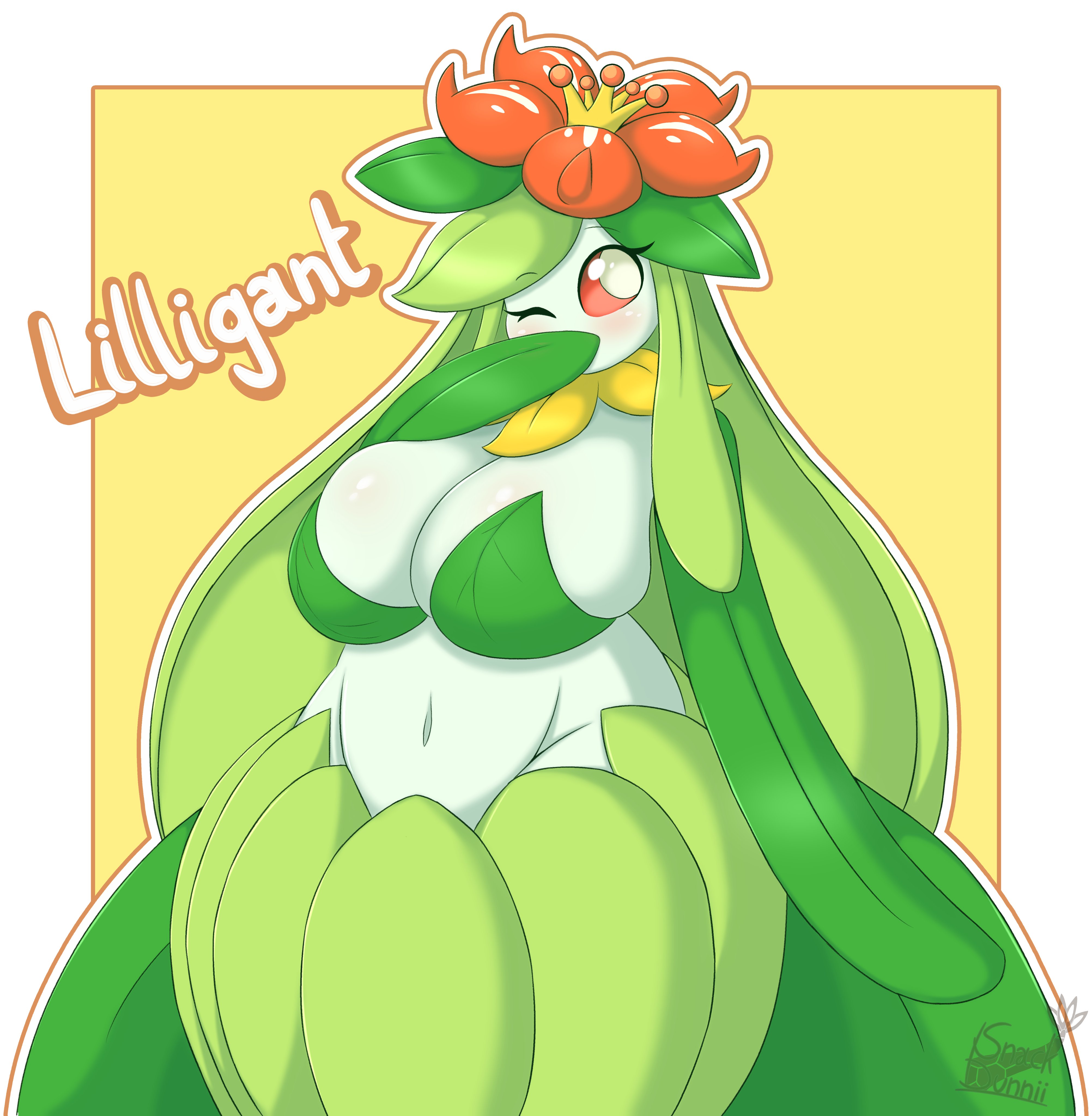 big breasts, breasts, female, leaf, lilligant, plant, plant girl, pokémon (species), pokemon, pokemon (species), pokemon bw, pokephilia, snackbunnii, solo female, tagme