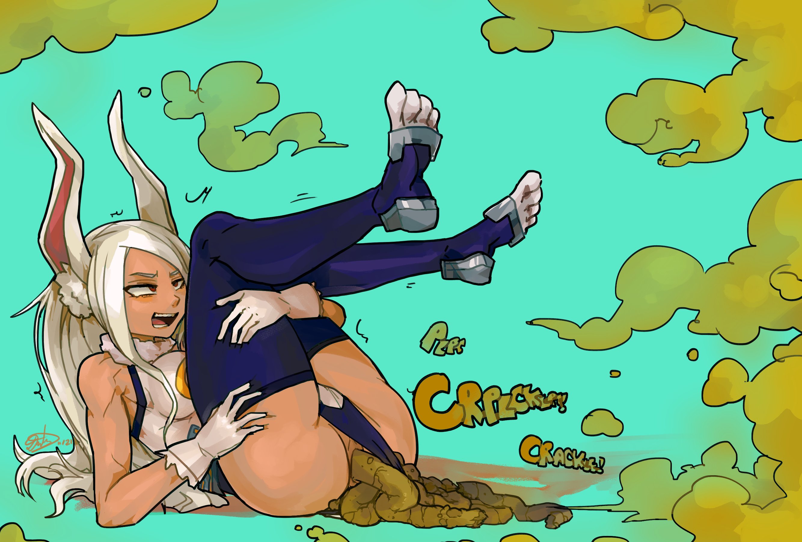 1girls, anus, ass, dark skin, dark-skinned female, female, miruko, my hero academia, open mouth, rumi usagiyama, scat, shitting, solo, usagaijin