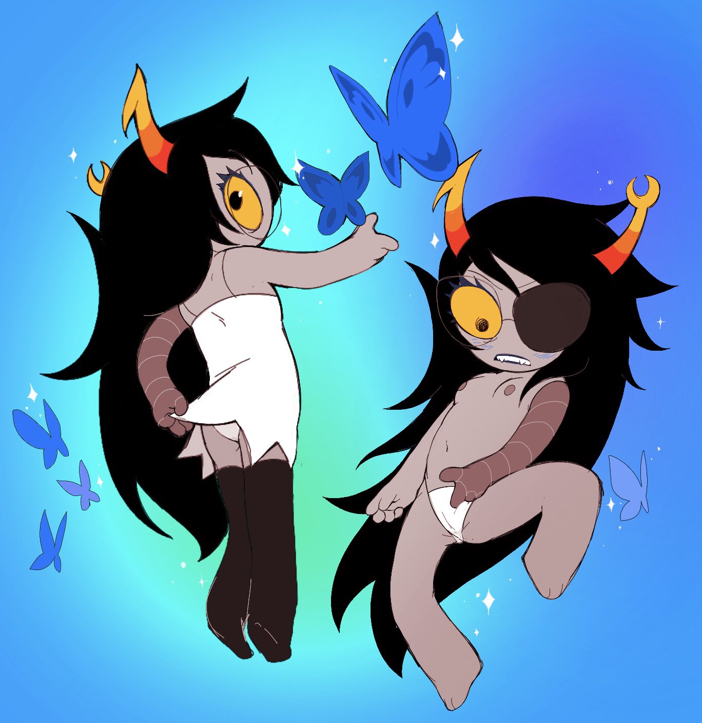 1girls, breasts, chibi, clownstongue, cub, female, grey skin, homestuck, ms paint adventures, no bra, panties, small breasts, solo, solo female, solo focus, troll, vriska serket, young