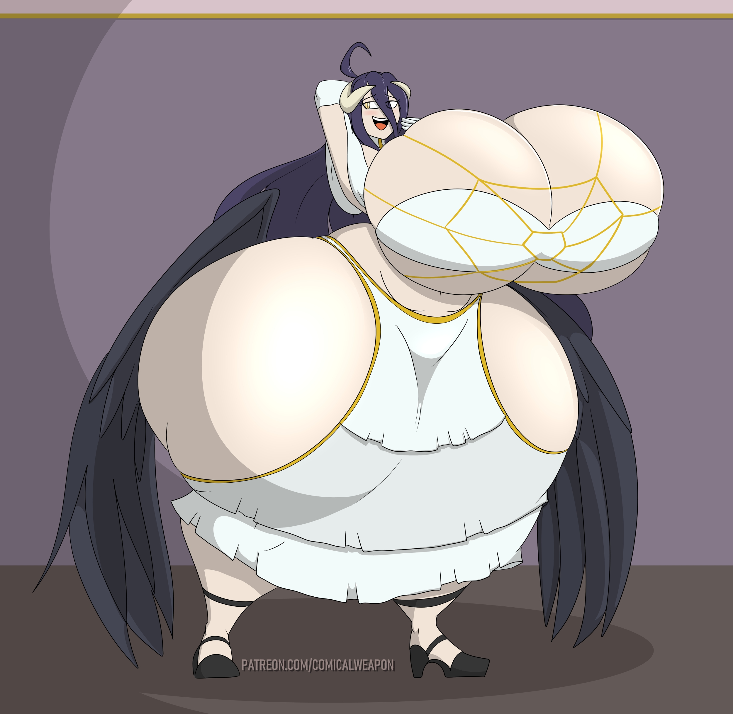 1girls, albedo (overlord), ass, ass bigger than body, ass bigger than breasts, ass bigger than head, big ass, big breasts, big butt, breast bigger than head, breasts, comical weapon, demon, female, female only, hyper, hyper ass, long hair, massive ass, massive butt, overlord (maruyama), succubus, succubus horns