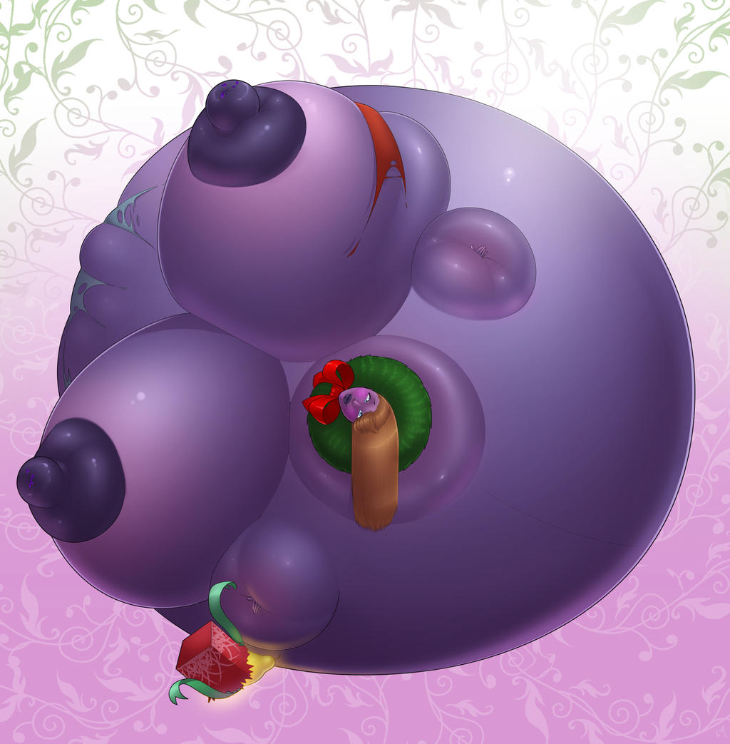 blueberry_girl blueberry_inflation body_inflation clothes_ripped clothes_ripping immobile lilly-moo nude nude_female spherical_breasts spherical_inflation sunken_limbs wreath