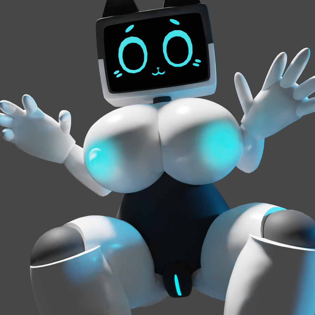 1girls, 3d, ass, feline, female, female only, fur, furry, humanoid, kerfuś, pussy, robot, robot girl, robot humanoid, screen face, solo, vagina