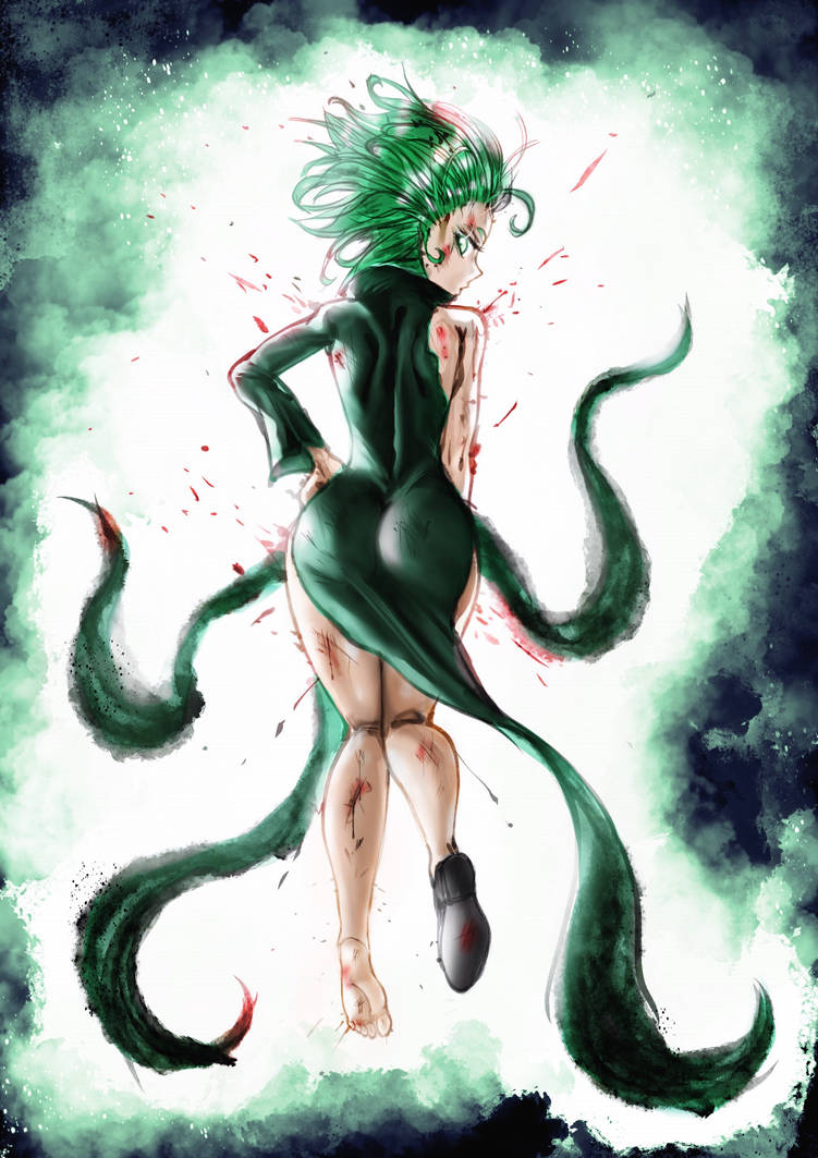 1girls, after fight, ass, ass focus, bare legs, bare shoulder, bare shoulders, bare thighs, barefoot, big ass, big butt, black dress, blood, bottomless, bruise, butt focus, clothed female, dress, feet, female, female focus, female only, green hair, green-haired female, hand on hip, heavenly ass, high heels, looking at viewer, looking back, one-punch man, pelvic curtain, presenting ass, presenting butt, ripped clothing, seductive, seductive look, solo, solo female, staring at viewer, tatsumaki, thegoldensmurf, thick thighs