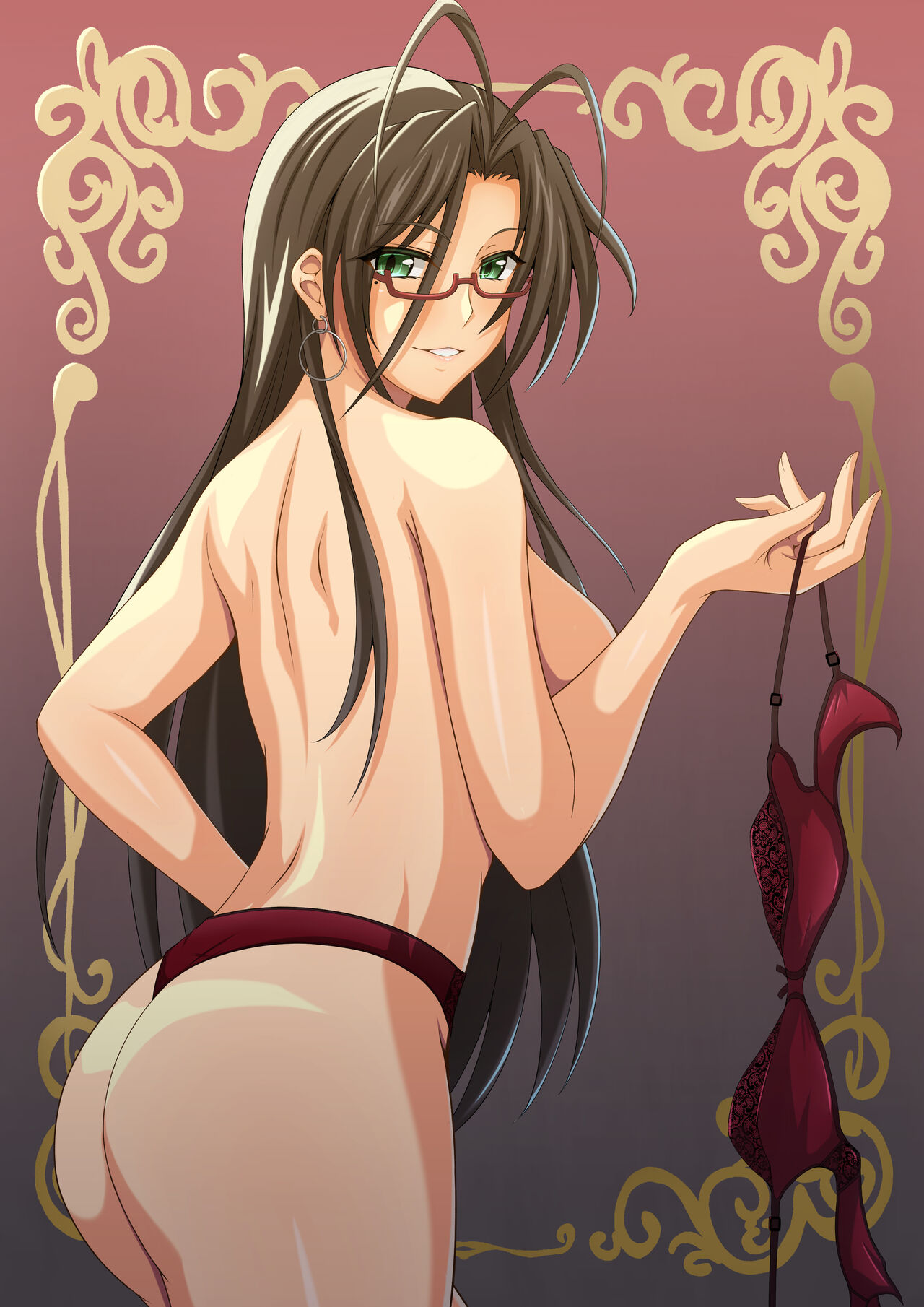 1girls, big breasts, breasts, erbiek, female, female only, hasegawa chisato, heavy breathing, huge breasts, nipples, shinmai maou no testament, solo
