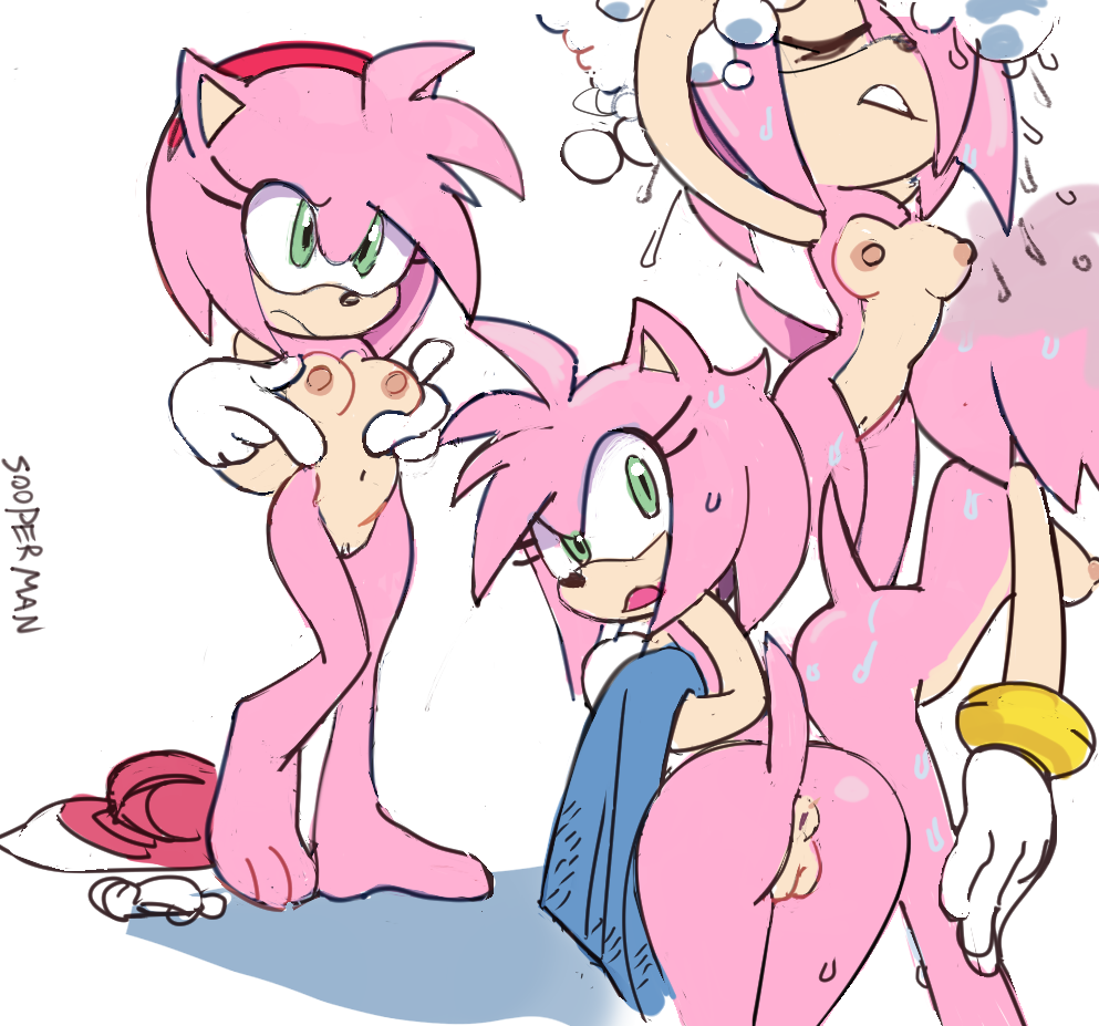 2023 amy_rose anthro anus ass bathing breasts clothing discarded_clothing eulipotyphlan female front_view genitals gloves gloves_only handwear handwear_only hedgehog holding_breast looking_back mammal mostly_nude nipples puffy_anus pussy rear_view sega showering solo sonic_(series) sonic_the_hedgehog_(series) sooperman towel washing_hair