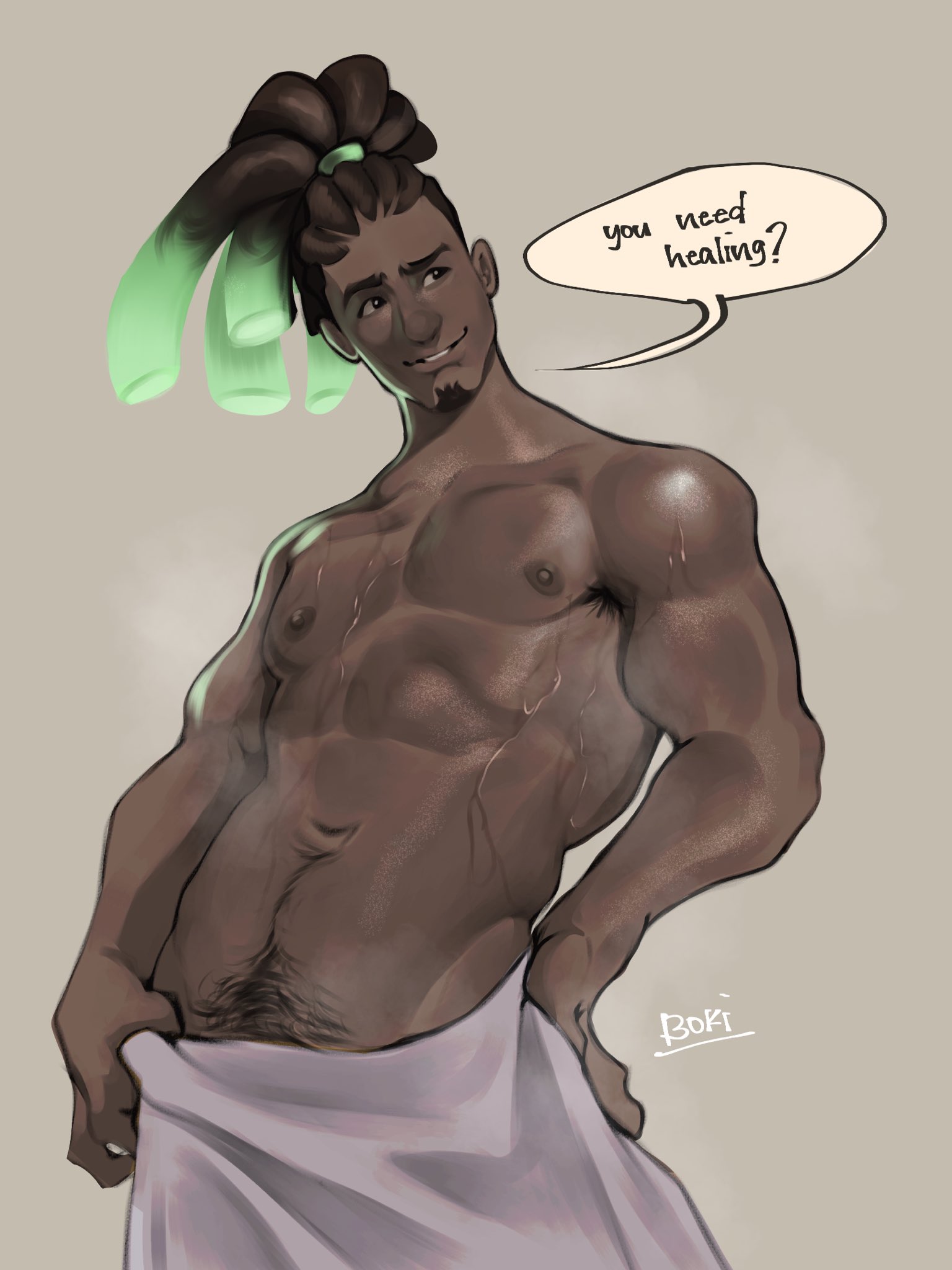 afro-latino, afrolatino, blizzard entertainment, dark skin, dark-skinned male, dialogue, english text, haideebobs, lúcio correia dos santos, latino, latino male, lucio (overwatch 2 suit), lucio (overwatch), male, male only, melanin, muscles, muscular, muscular male, overwatch, overwatch 2, shirtless male, solo, solo male, towel, towel only, wet