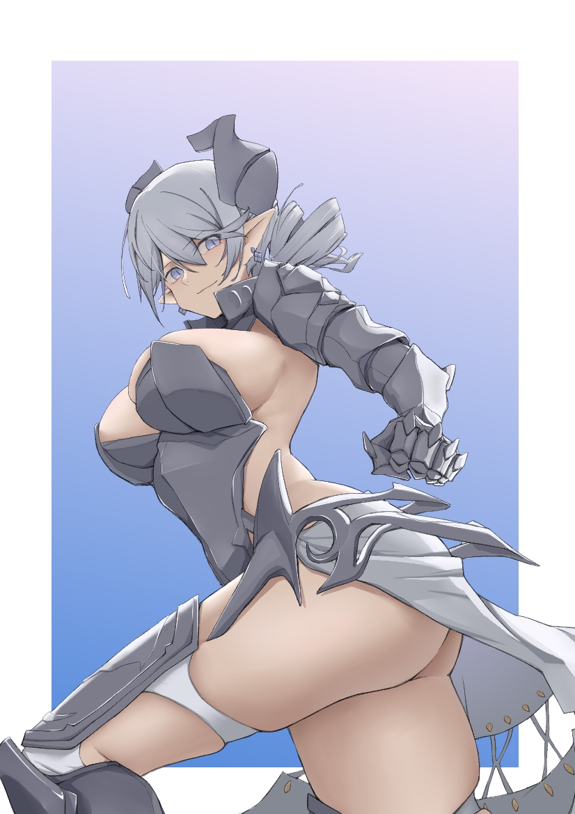 armored_dress ass big_breasts cloxiu duel_monster full_body huge_breasts labrynth_of_the_silver_castle lady_labrynth_of_the_silver_castle looking_down lovely_labrynth_of_the_silver_castle no_panties tagme thighs yu-gi-oh!