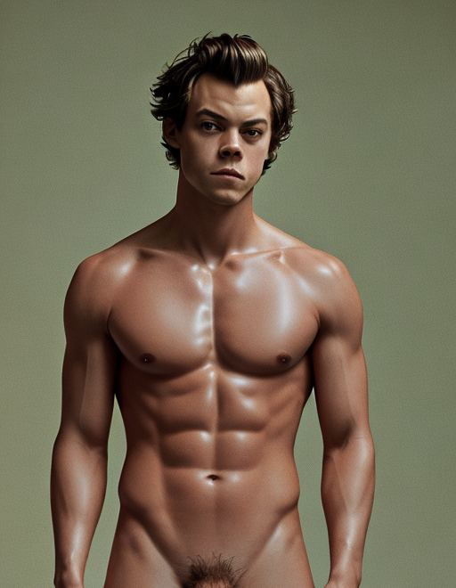 3d 3d_(artwork) actor ai_generated celebrity gooeyvision harry_styles looking_at_viewer male male_only muscles muscular muscular_male musician penis_peek pubes real_person