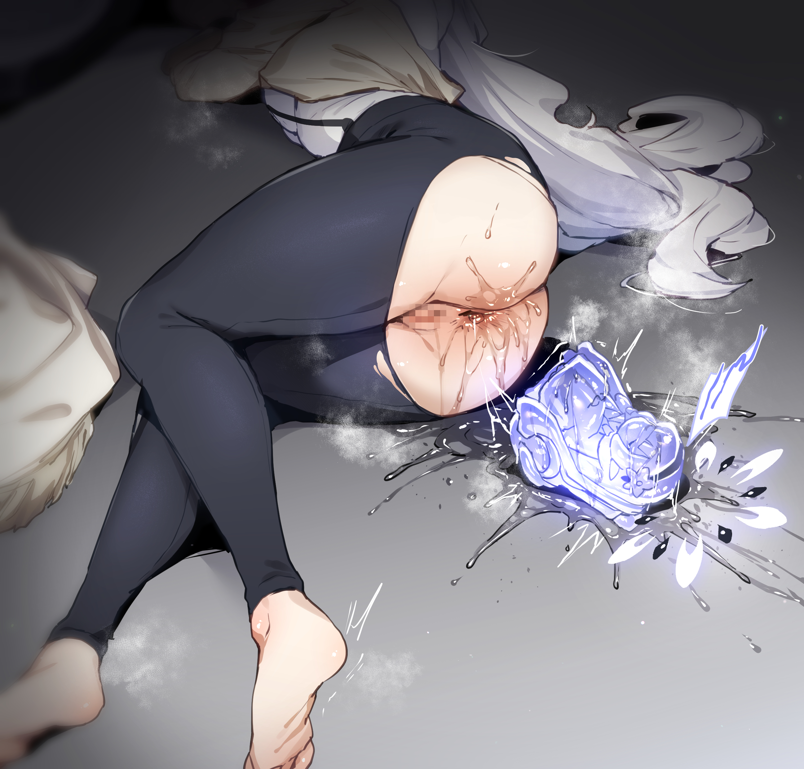 1girls, after anal, after masturbation, anal, anal fluid, anal insertion, anal juice, anal toy, ass, blue archive, censored, feet, female, female only, gaping anus, himari (blue archive), laying on bed, laying on side, long hair, personality excretion, pussy, ripped clothing, sex toy, shirikodama, solo, solo female, solo focus, steam, steaming body, super phenomenon task force (blue archive), thirty 8ght, torn clothes, torn clothing, torn pants, vagina, white hair