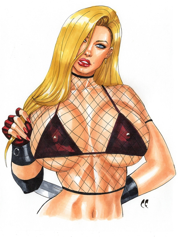 2020 artist_logo big_breasts blonde_hair bra chris_foulkes cleavage danger_girl erect_nipples_under_clothes fingerless_gloves fishnet_shirt gray_eyes hair_over_one_eye huge_breasts image_comics lipstick long_blonde_hair long_hair looking_at_viewer mole_above_mouth natalia_kassle white_background