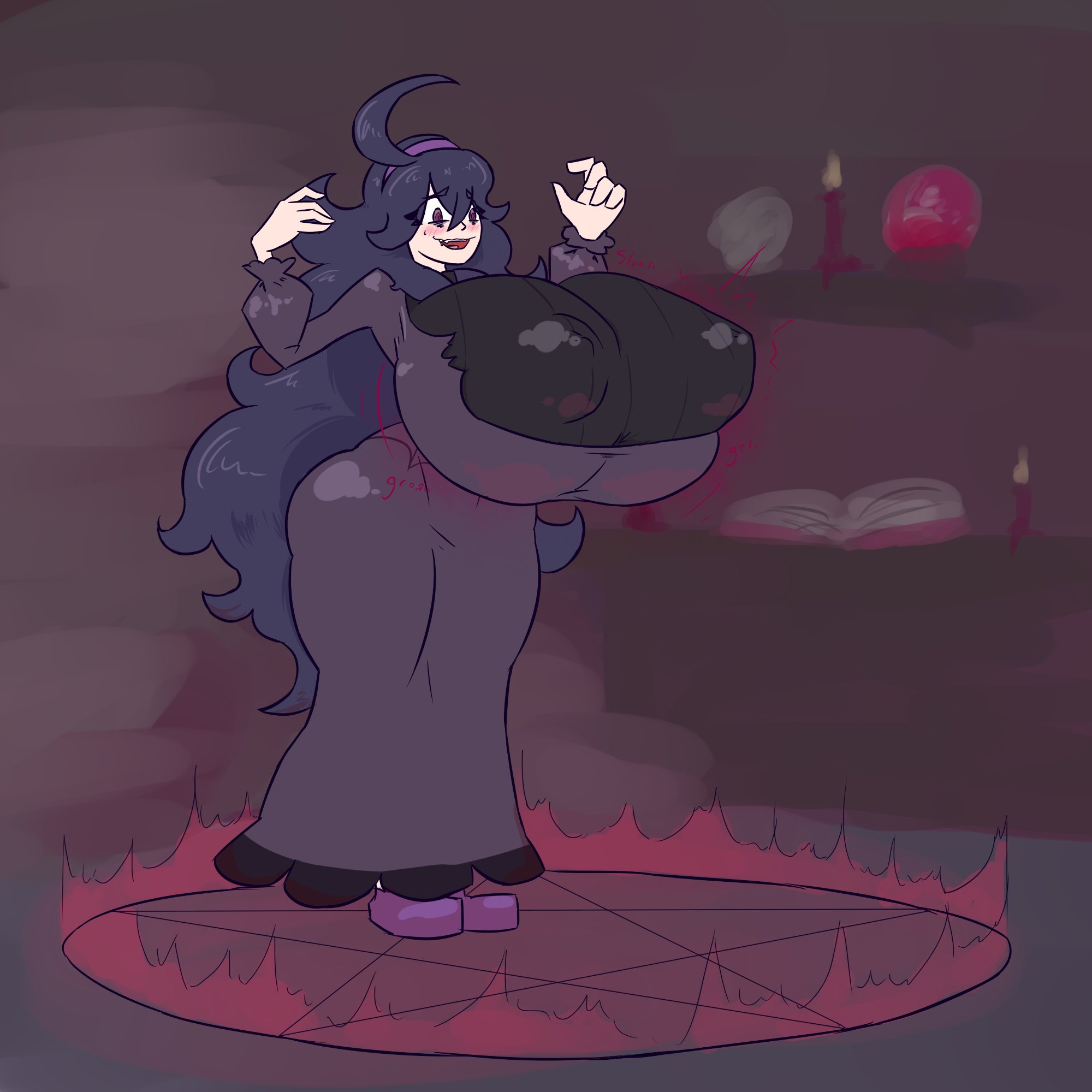 1girls, ass, big ass, big breasts, breast expansion, breast growth, breast growth (enlargement), breasts, breasts bigger than head, browstiger, clothed, dress, expansion, female, female only, hex maniac, hips, huge breasts, human, human only, hyper breasts, large breasts, nintendo, nipples visible through clothing, no bra, pentagram, pokemon, solo, solo female, spell, straining clothing, tagme, thick, thick thighs, thighs, top heavy, wide hips