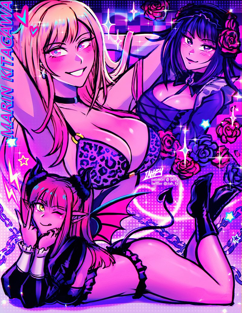 breasts, bursting breasts, cosplay, female, female only, iahfy, kitagawa marin, looking at viewer, rose (flower), sono bisque doll wa koi wo suru, tagme, winking at viewer