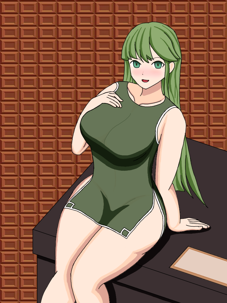 1girls bangs bare_arms bare_legs bare_thighs breasts female female_only fire_emblem fire_emblem:_mystery_of_the_emblem fire_emblem:_shadow_dragon_and_the_blade_of_light from_above green_eyes green_hair kenchu large_breasts legs long_hair looking_at_viewer looking_up nintendo on_table open_mouth palla_(fire_emblem) pelvic_curtain sitting smile solo table thick_thighs thighs