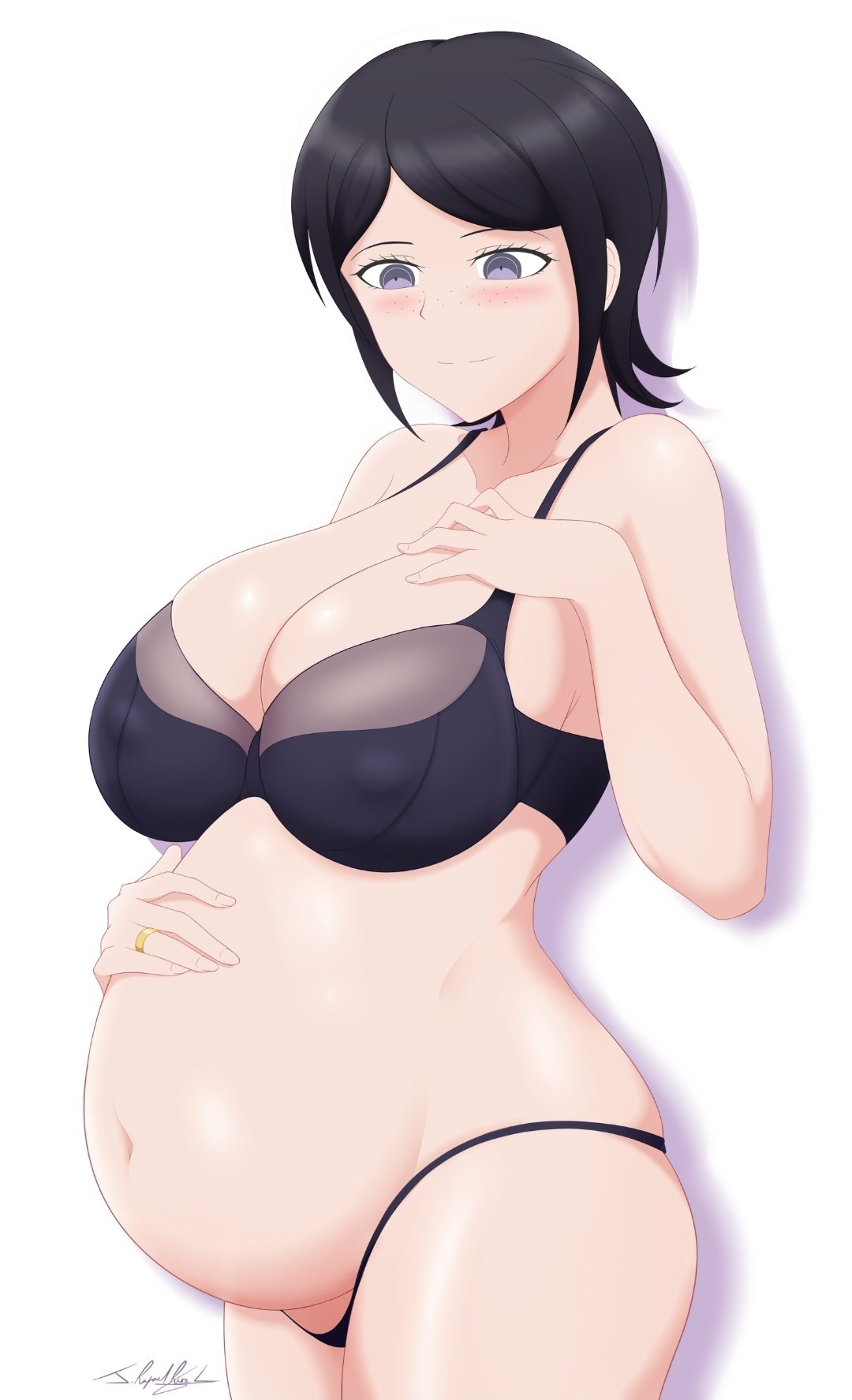 breasts danganronpa danganronpa:_trigger_happy_havoc female_only happy large_breasts mukuro_ikusaba neolink077 nipples_visible_through_bra panties pregnant