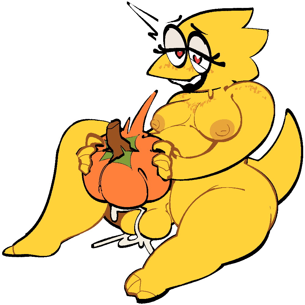 1futa 2d alphys anthro areola areolae balls big_breasts bodily_fluids breasts color cum cum_in_food cum_in_pumpkin cum_inside ejaculation erection food food_penetration food_play fucking_pumpkin futa_only futanari heart heart-shaped_pupils improvised_sex_toy masturbation nipples nude orgasm pumpkin pumpkin_fucking pumpkin_masturbation semen solo tagme uncensored undertale undertale_(series) xenopavilia yellow_body_hair