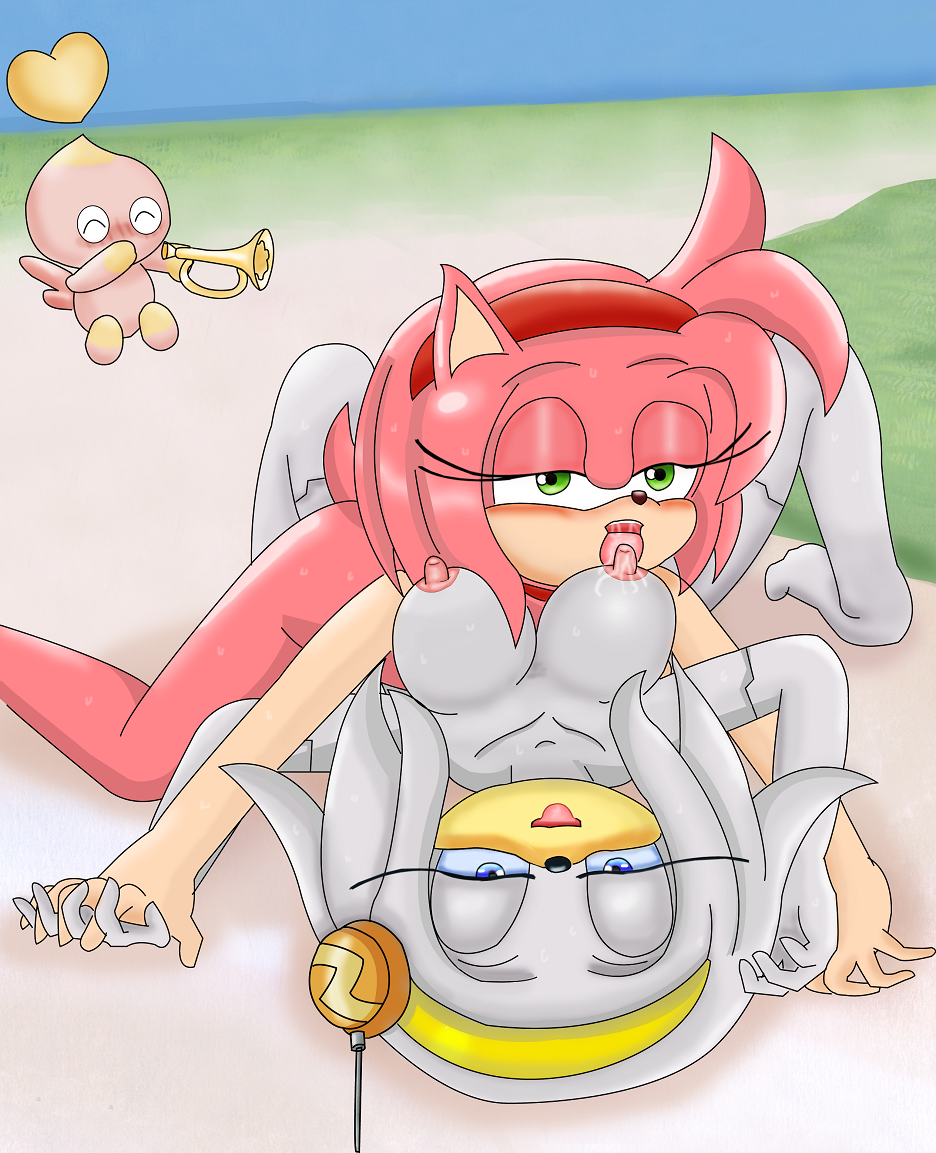 2girls amy_rose anthro breasts chao_(sonic) color female female_only furry furry_only large_breasts long_hair multiple_girls nude on_back open_mouth oyashirothr43 pink_hair sega short_hair sonic_(series) tongue uncensored yuri zeta_the_echidna