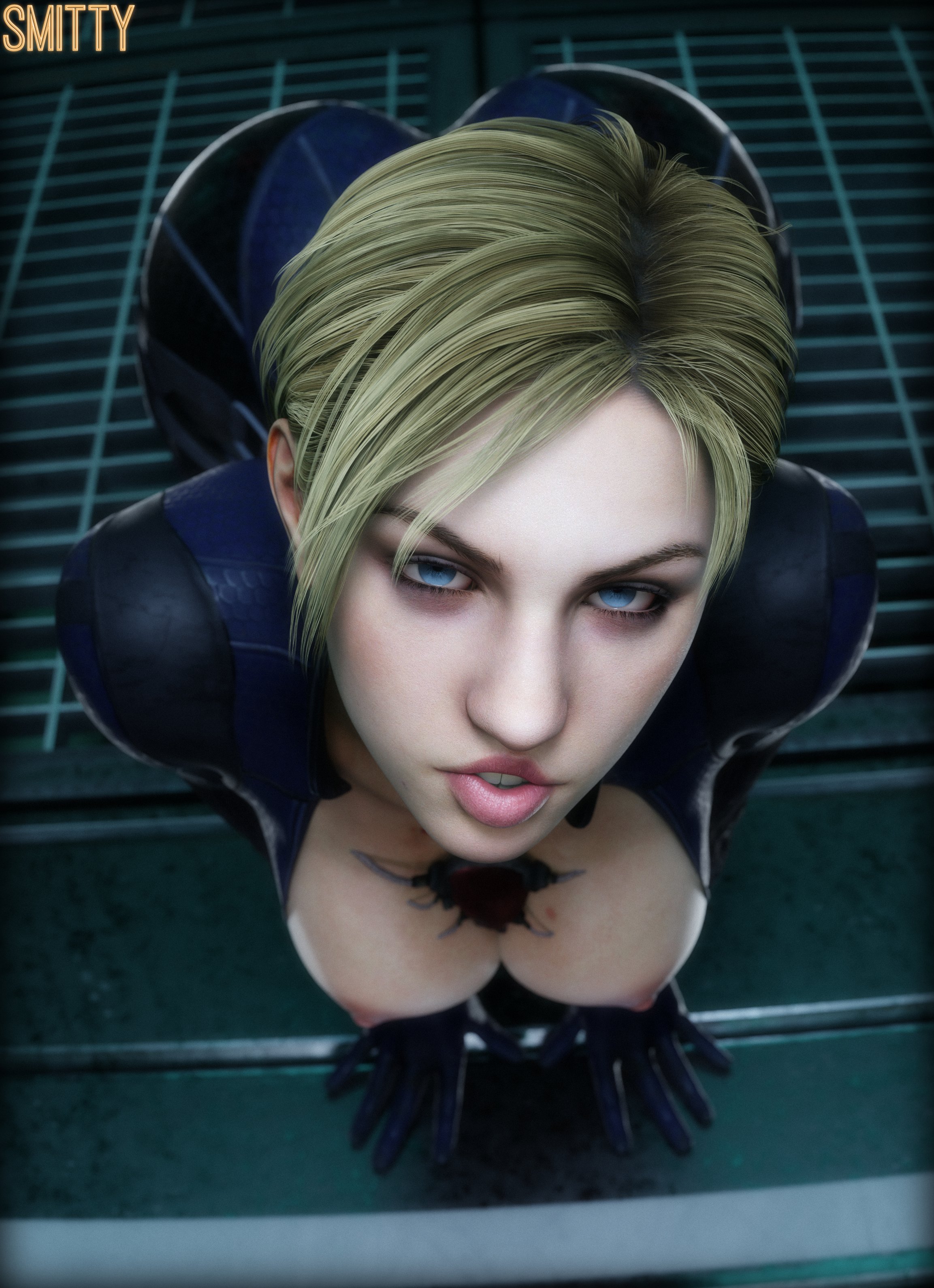 1girls, 3d, big ass, big breasts, blonde female, blonde hair, breasts out, bubble ass, bubble butt, dat ass, exposed breasts, jill valentine, jill valentine (blonde), jumpsuit, light-skinned female, resident evil, resident evil 3, resident evil 5, smitty34