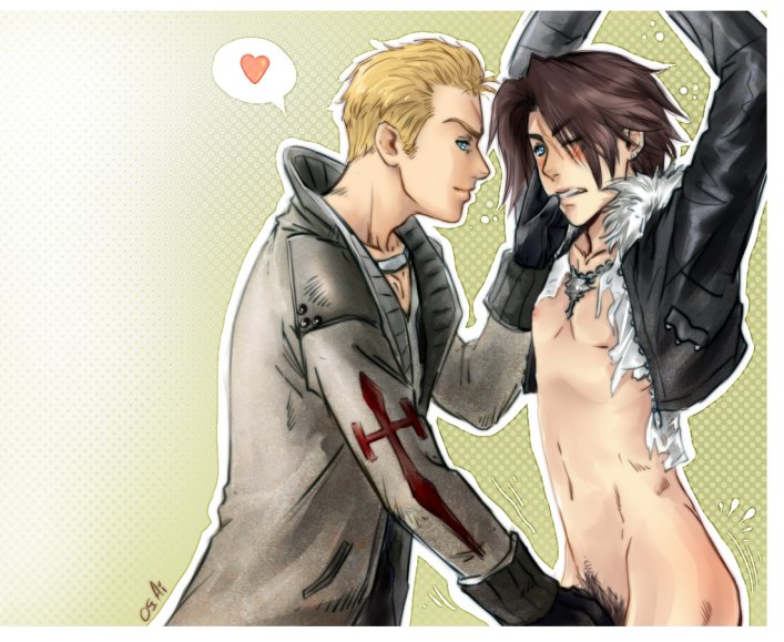 2boys clothed_male_nude_male cmnm final_fantasy final_fantasy_viii gay human male male_only multiple_males restrained seifer_almasy squall_leonhart tagme yaoi