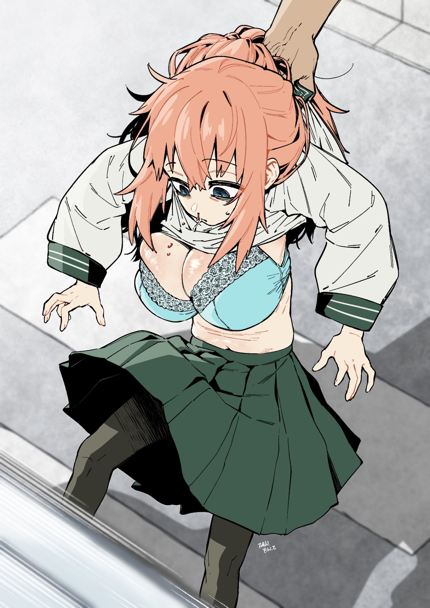 1girls, alex30818, asian, belly, big breasts, blood, blue eyes, bra, breasts, breasts bigger than head, huge tits, large breasts, light-skinned female, long hair, michinoku komaro, nosebleed, pink hair, schoolgirl, seitokai ni mo ana wa aru!, seitokai nimo anawa aru!, shirt lifted, skirt, sweat, tits, top heavy
