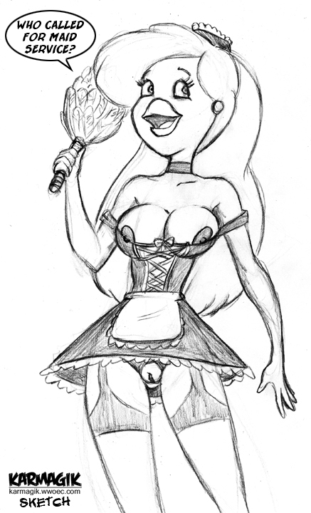 1girls anthro beak breasts female female_only front_view goldie_pheasant holding_object karmagik monochrome pussy rock-a-doodle solo standing tagme