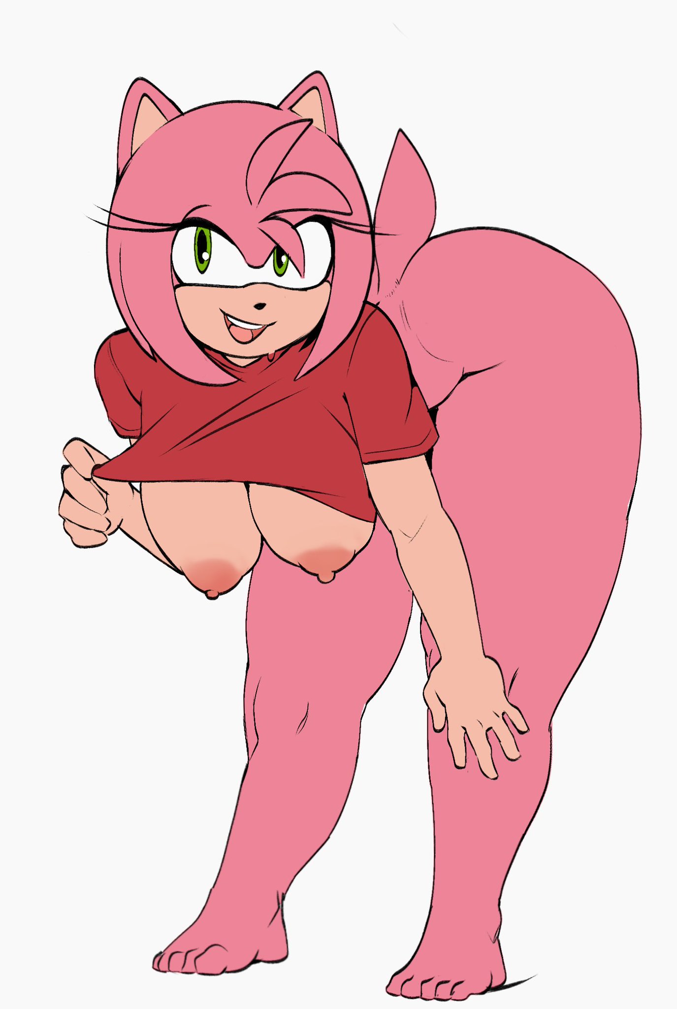 1girls, amy rose, ass, barefoot, bending over, bottomless, breasts, female, hater lly, nude, sonic (series), tagme