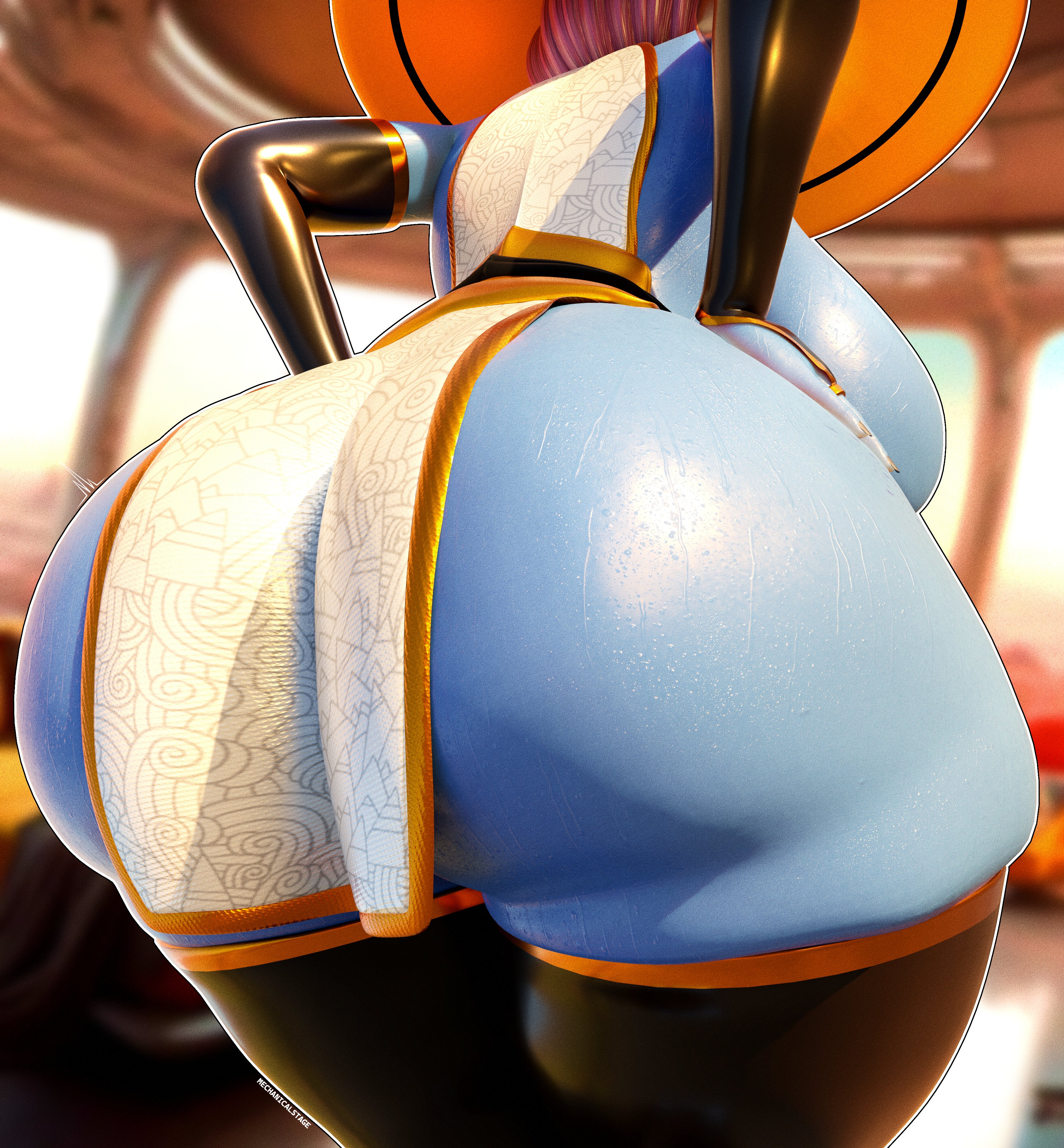 1girl, 1girls, 3d, 3d (artwork), alien, alien girl, alien humanoid, armwear, ass, ass focus, big ass, big breasts, black armwear, black elbow gloves, black legwear, black stockings, black thighhighs, blue skin, blue-skinned female, breasts, curvaceous, curvaceous figure, curvy, curvy body, curvy female, curvy figure, dress, elbow gloves, female, female focus, female only, from below, games workshop, hair, hat, hi res, high quality, high resolution, highres, hips, humanoid, indoor, indoors, kino (tonka kryga), large ass, large breasts, legwear, low-angle view, massive ass, mechanicalstage, red hair, redhead, redhead female, sideboob, skindentation, solo, solo female, solo focus, stockings, sweat, sweatdrop, sweating, sweaty, sweaty body, tau, tau (bysamzan), thick thighs, thighhighs, thighs, warhammer (franchise), warhammer 40k, wet, wet body, wet skin, white dress, wide hips