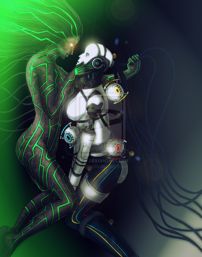 2girls anger_core crossover curiosity_core glados intelligence_core portal_(series) shodan system_shock