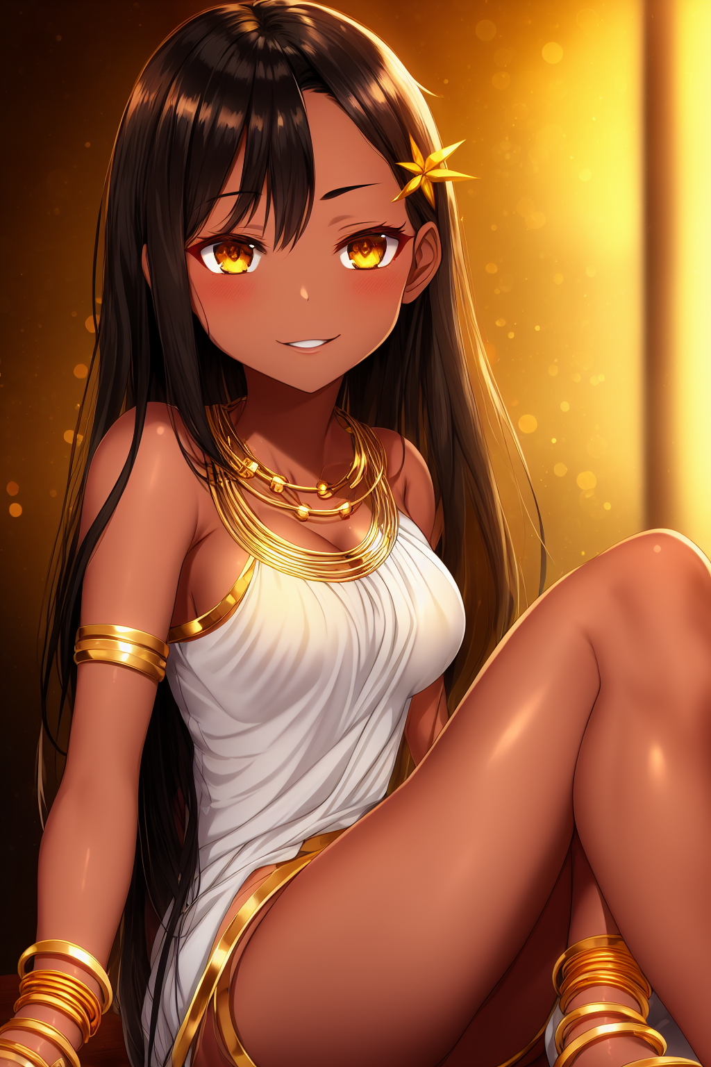 1girls ai_generated big_breasts black_hair blush breasts brown_eyes clothed clothing curvy egyptian egyptian_clothes female female_focus female_only hayase_nagatoro hi_res highres long_hair looking_at_viewer nai_diffusion navel pixiz-sama please_don't_bully_me,_nagatoro revealing_clothes simple_background smile solo stable_diffusion tan tan-skinned_female tan_body tan_skin tanned tanned_female wide_hips