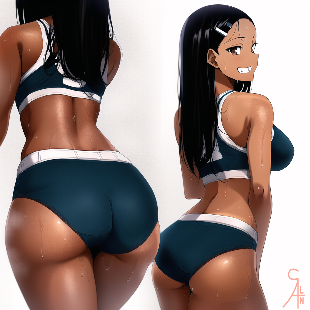 1girls, ai generated, asukaln, big breasts, black hair, breasts, brown eyes, clothed, clothing, female, female focus, female only, hayase nagatoro, hi res, highres, long hair, please don't bully me, nagatoro, revealing clothes, simple background, smile, solo, sports bra, sportswear, tan, tan body, tan skin, tan-skinned female, tanned, tanned female