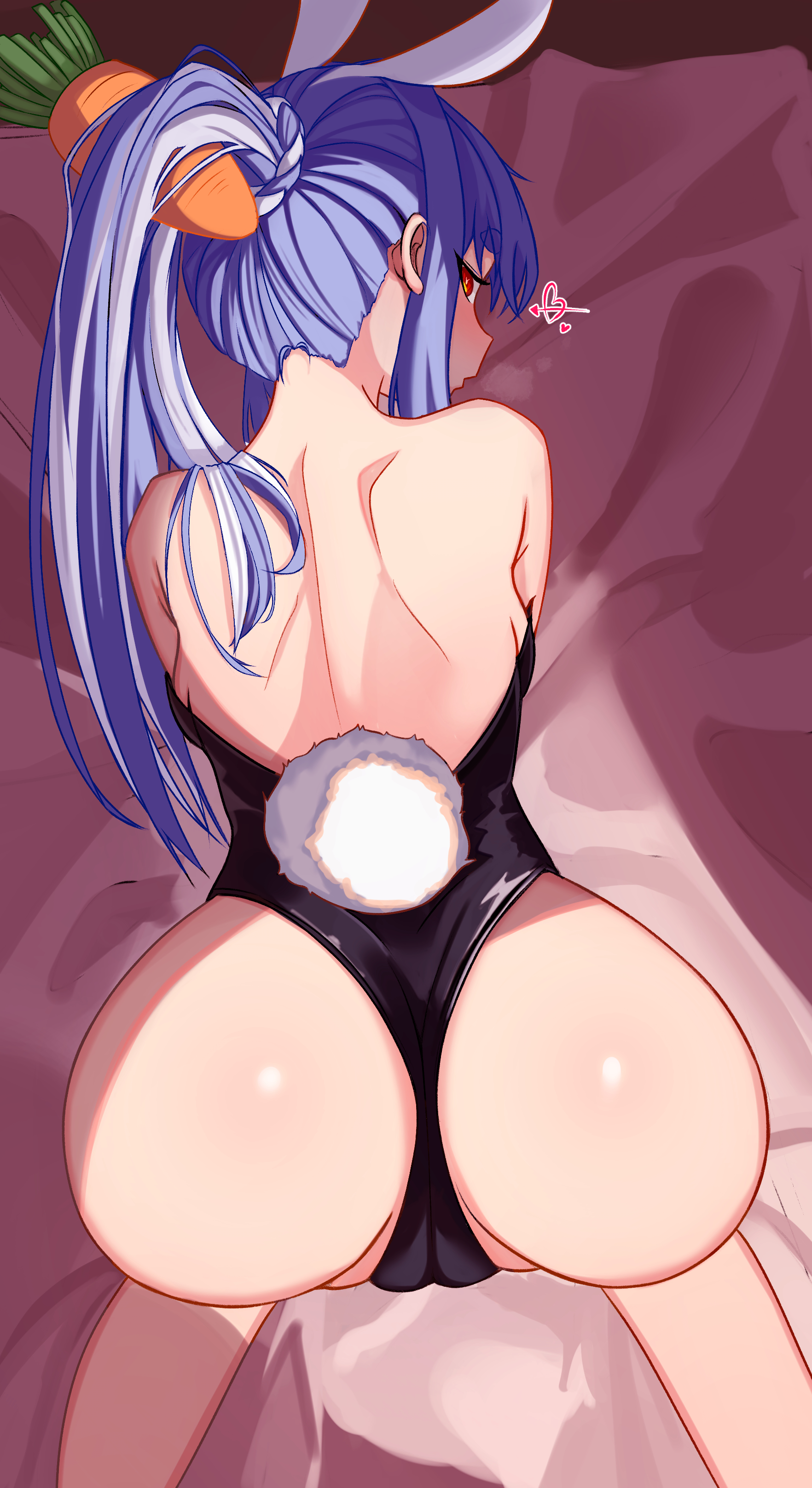 1girls, 2023, absurdres, all fours, alternate version available, animal ears, ass, back cutout, black leotard, bunny ears, bunny girl, bunny tail, cameltoe, carrot, carrot hair ornament, clothing cutout, female, food-themed hair ornament, hair ornament, highres, hololive, hololive fantasy, hololive japan, leotard, long hair, looking at viewer, looking back, mcbox, multi ear, orange eyes, partially visible vulva, playboy bunny, ponytail, pussy, rabbit-shaped pupils, strapless, strapless leotard, symbol-shaped pupils, tail, usada pekora, virtual youtuber