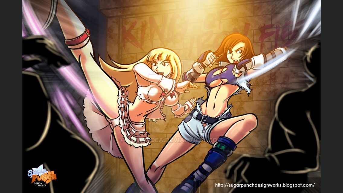 2girls alluring boots breasts emilie_de_rochefort female_abs high_heel_boots high_kick kazama_asuka kick kicking midriff namco panties sugarpunchdesignworks tekken tekken_5_dark_resurrection tekken_7 tekken_tag_tournament_2