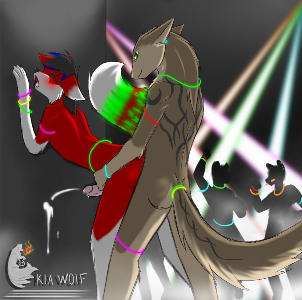 anal anal_sex anthro canid canine docisco duo ejaculation fox from_behind_position glowing glowing_tail glowstick hatoma kiathewolf27 lights male male/male mammal nightclub nude penetration raised_tail sergal sex tail