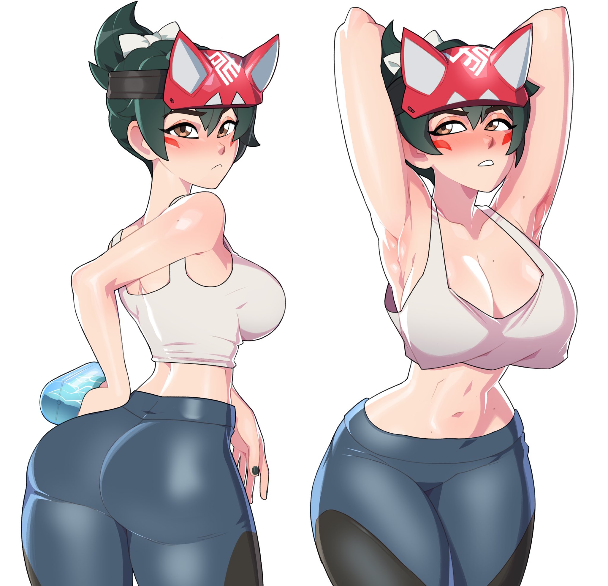 1girls, 2d, armpits, ass, big breasts, blizzard entertainment, blush, breasts, female, kiriko (overwatch), minicop2001, mole, overwatch, skimpy clothes, thick ass, thick thighs