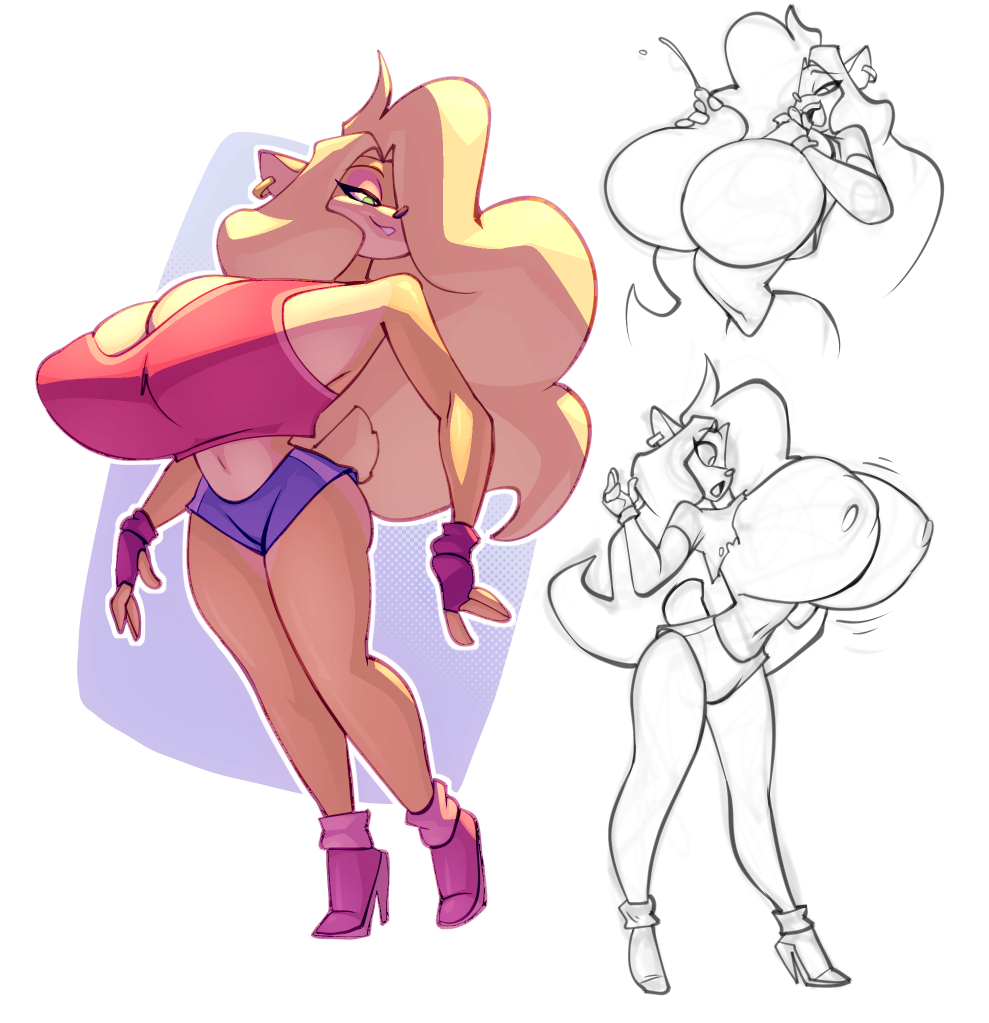 1girls, alternate breast size, anthro, big breasts, bigdad, blonde hair, breasts, breasts bigger than head, crash (series), female, female only, footwear, furry, furry only, huge breasts, large breasts, long hair, tagme, tail, tawna bandicoot