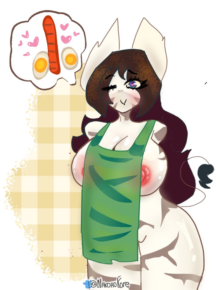 big_breasts brown_hair covered_breasts covered_pussy eggs furry green_apron heart hot_dog long_hair nakorokore piggy_(game) roblox roblox_game tagme zebra_girl zebra_tail zizzy_(piggy)