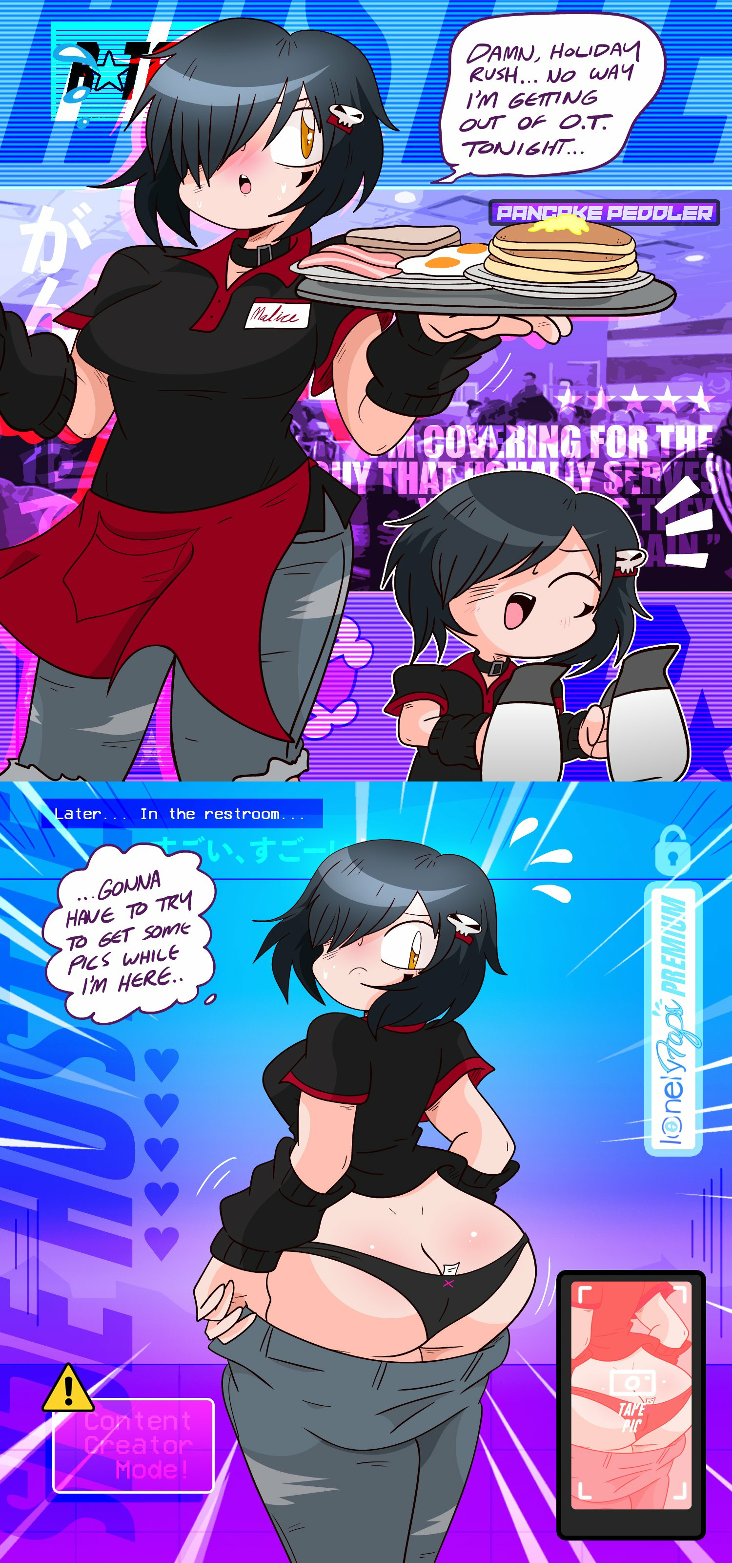 1girls, ass, blush, cellphone, female, female only, malice (mattyburrito), mattyburrito, underwear