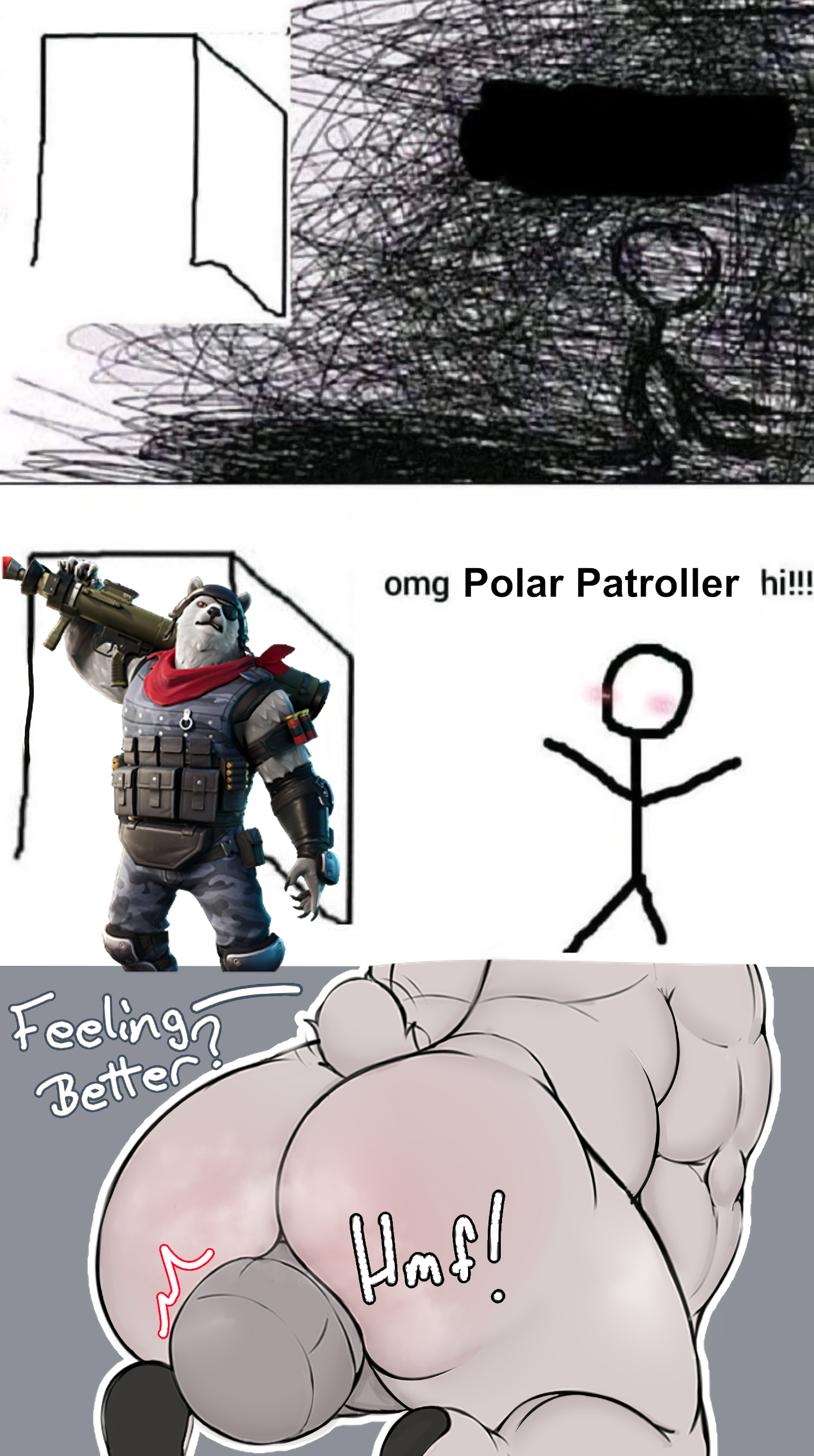2boys, anthro, anus, ass, bear, belly, big ass, big butt, duo, epic games, faceless character, faceless male, facesitting, fortnite, from behind, furry, gay, hi res, humanoid, male, male only, male/male, mammal, meme, muscular, nude, omg hi!, polar bear, polar patroller, polar patroller (fortnite), rimjob, rimming, sweat, thick thighs, udkmyid, ursid, ursine, video games
