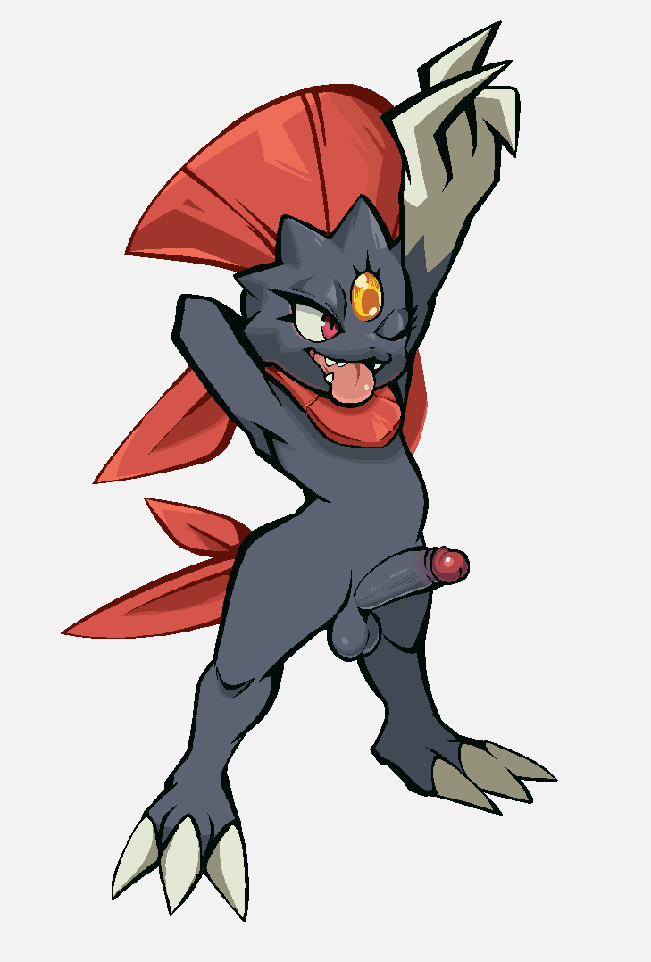 anthro balls big_claws black_balls black_body black_fur black_penis claws darkluxia erection fur generation_4_pokemon genitals humanoid_genitalia humanoid_penis male nintendo one_eye_closed penis pokemon pokemon_(species) simple_background solo toe_claws tongue tongue_out weavile white_background