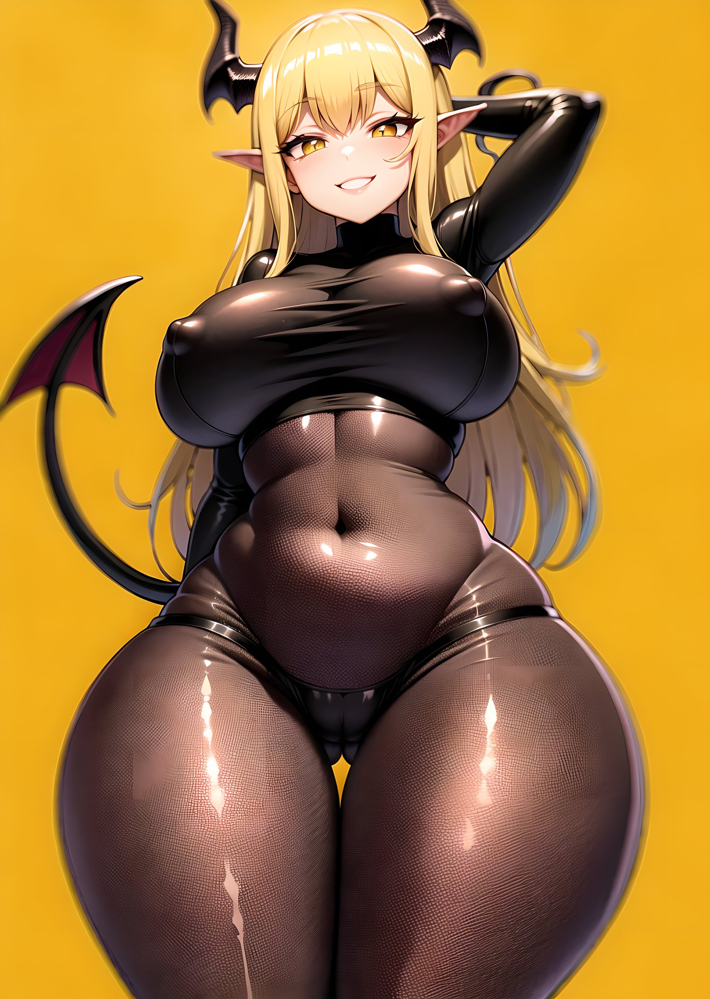 1girls, ai generated, blonde hair, curvaceous, curvy, curvy body, curvy female, curvy figure, elf, elf ears, elf female, female, high resolution, highres, latex, latex suit, long hair, seductive look, skin tight, stable diffusion