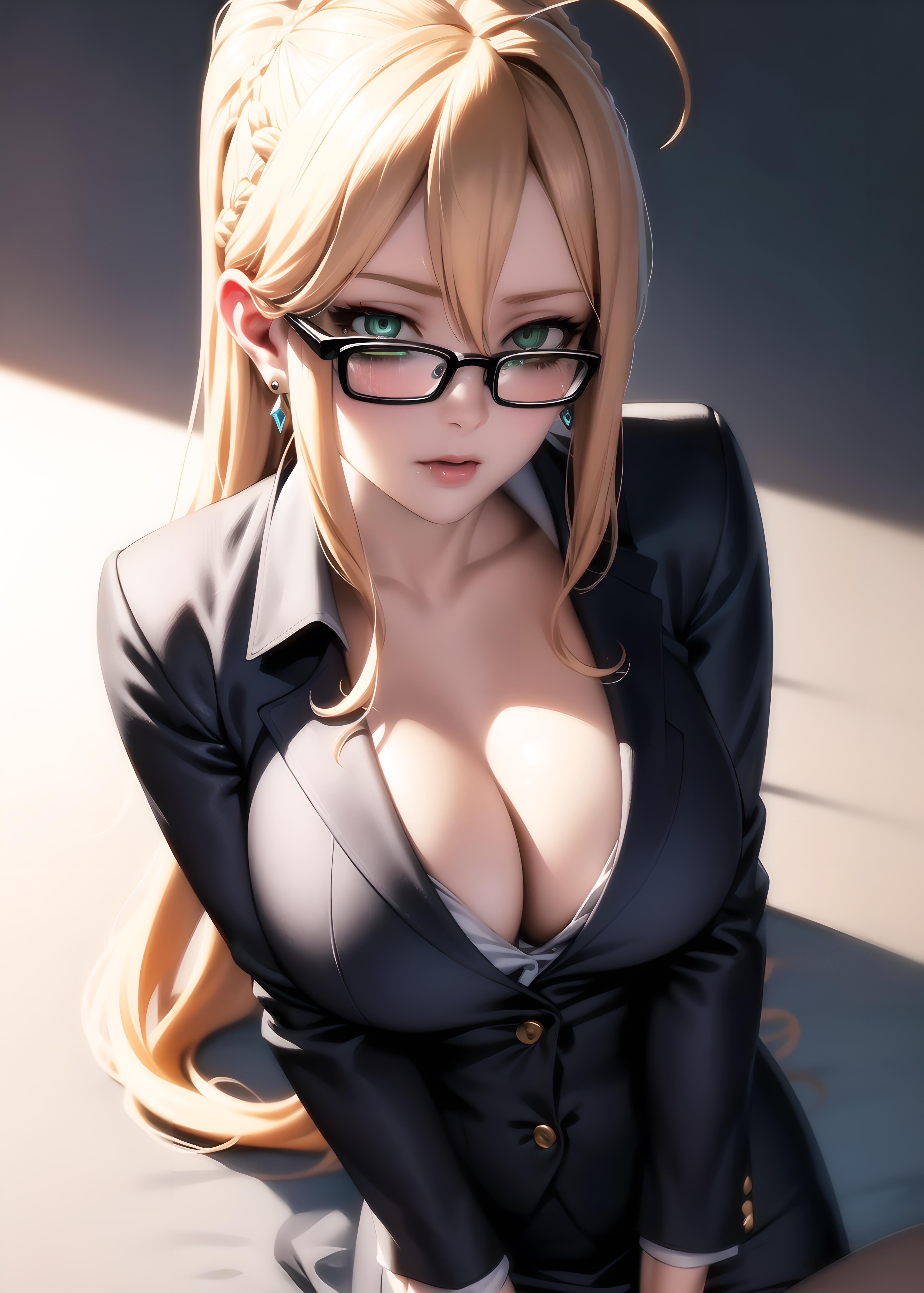 1girls, ai generated, blonde hair, cleavage, curvaceous, curvy, curvy body, curvy female, curvy figure, female, final fantasy, glasses, hi res, high resolution, long hair, office, office lady, ponytail, quistis trepe, seductive look, stable diffusion