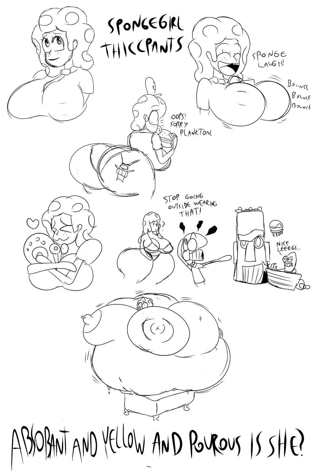 1girls 4boys anthro big_ass big_belly big_breasts big_butt big_hips bikini bloated_belly breasts_jiggling bubble_butt dialogue fred_(spongebob_squarepants) gary_the_snail hugging humanoid inflation jellyfish mrpr1993 muffin_top nickelodeon rule_63 sheldon_j._plankton sketch smooth_skin sound_effects spherical_inflation spongebob_squarepants spongebob_squarepants_(character) squidward_tentacles sunken_head sunken_limbs text thick_thighs tie