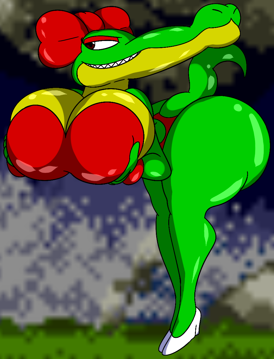 1girls anthro big_ass big_breasts big_butt bow breast_grab bubble_butt busty cro_funky crocodile female high_heels mrpr1993 scalie the_first_funky_fighter