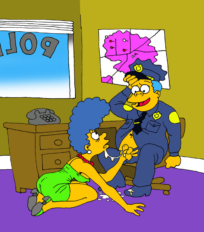 chief_wiggum clothes color cum dennis_clark female human indoors male marge_simpson penis sitting straight tagme the_simpsons