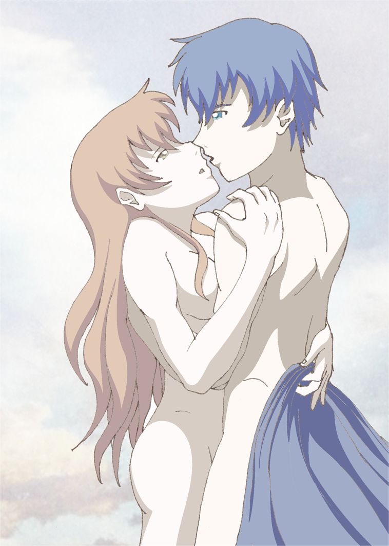 1boy 1girls ass blue_hair bottomless brown_hair candorebanto capulet erss female fiamatta human human_only juliet light_skin long_hair male montague nudity romeo short_hair skin standing straight topless x