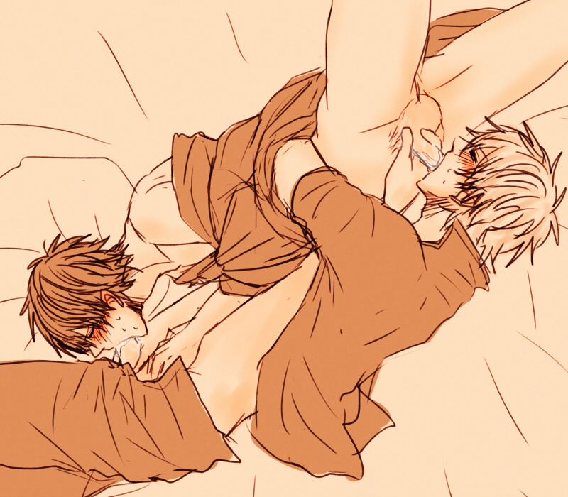 2boys 69 blonde_hair blowjob bottomless brown_hair closed_eyes cock_gobble cock_hungry cum_hungry cum_in_mouth fellatio gay gintama gintoki_sakata giving_head going_down_on hijikata_toshiro holding_penis lying_on_side male male_only mutual_fellatio oral_sex orgasm_from_oral pants_down penis_in_mouth penis_size_difference robe_only robe_up sucking_off sweatdrops tagme yaoi