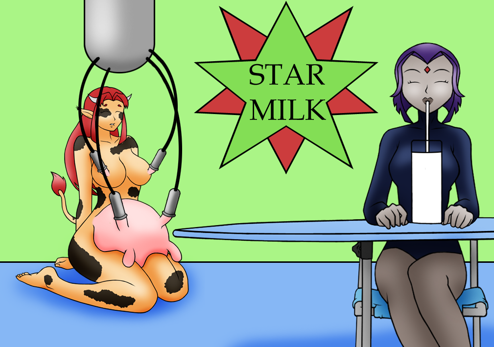 cow_girl cow_horns cow_tail dc dc_comics demon demon_girl drinking elek-tronikz milk milking milking_machine naked nude pregnant rachel_roth raven_(dc) royalty smooth_skin starfire teen_titans udders